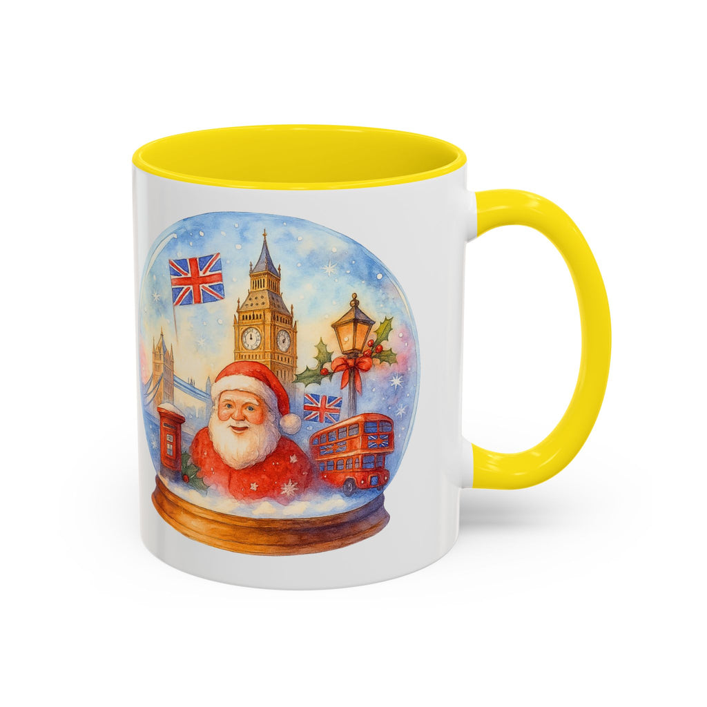 London Santa Snowglobe Mug | UK Christmas Souvenir Cup | Big Ben London Bus Festive Mug | British Holiday Gift