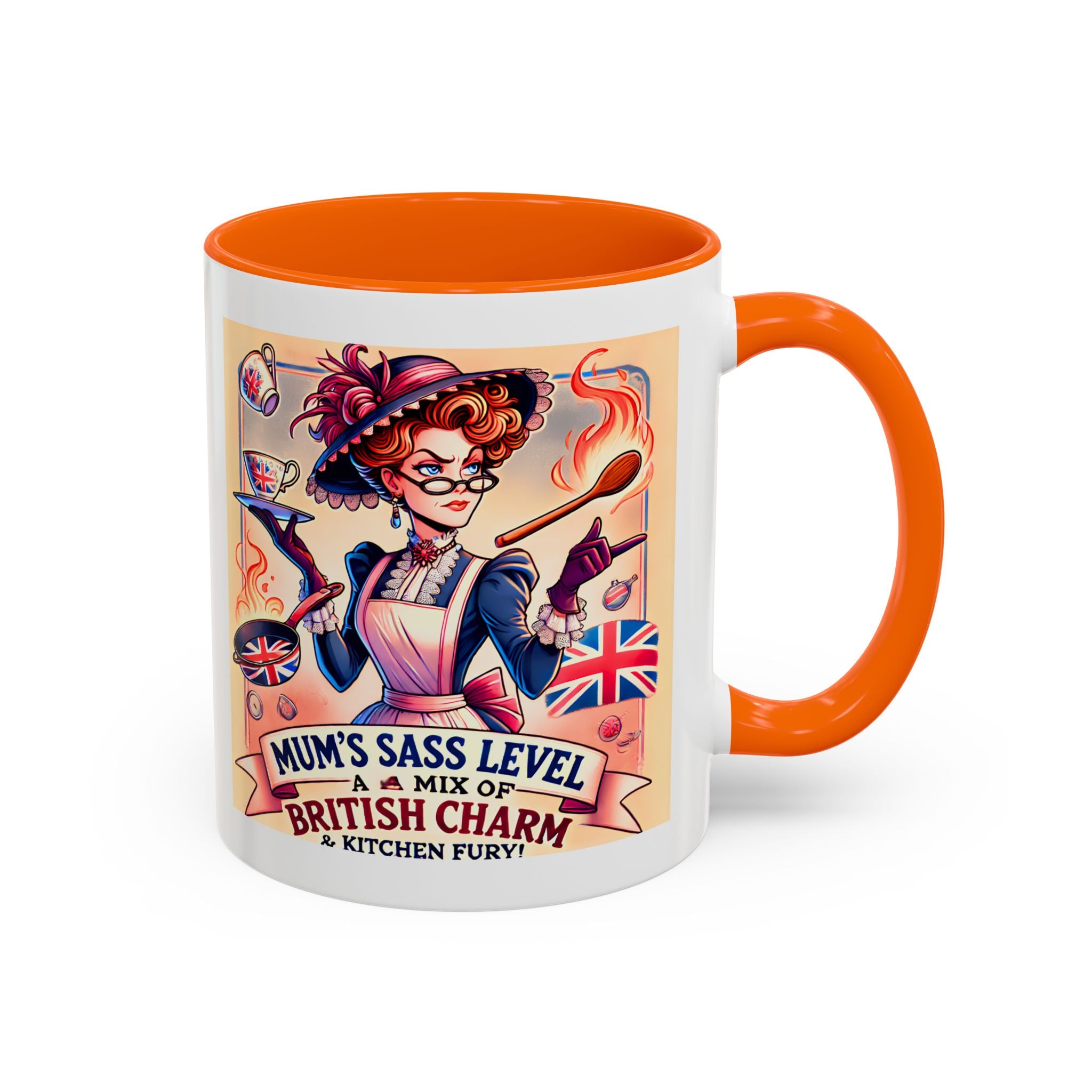 Mum's Sass Level Mug | Funny British Mother's Day Gift | Kitchen Queen Accent Coffee Cup | 11oz Tea Lover Mug