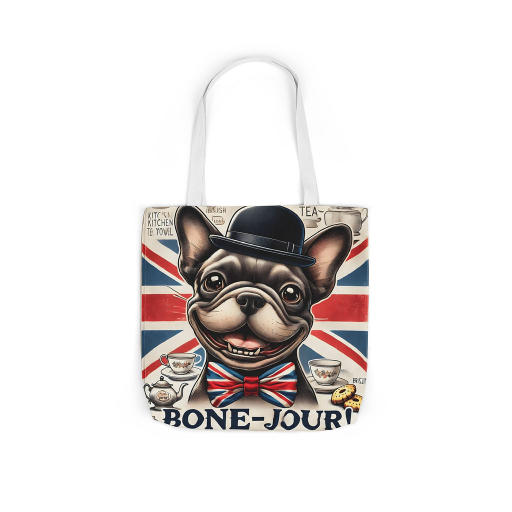 Bone-Jour Tote Bag | Union Jack Frenchie Bag | Fun Dog Mum Gift | Reusable Shopping Bag | French Bulldog Shoulder Bag, Dog Lover Gift