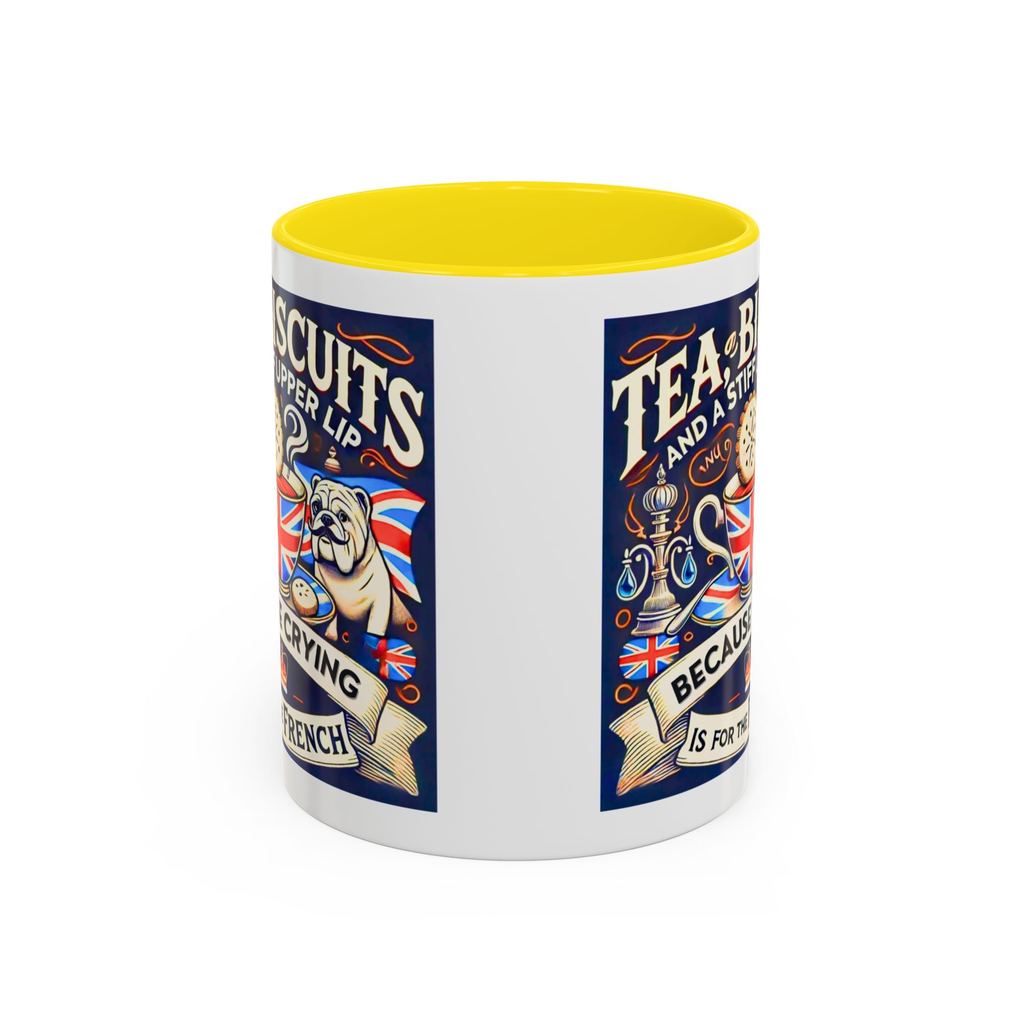 Crying Is for the French Mug | Funny British Humor Cup | Tea and Biscuits UK Banter Gift | 11oz Tea & Coffee Mug | Patriotic Dog Mug