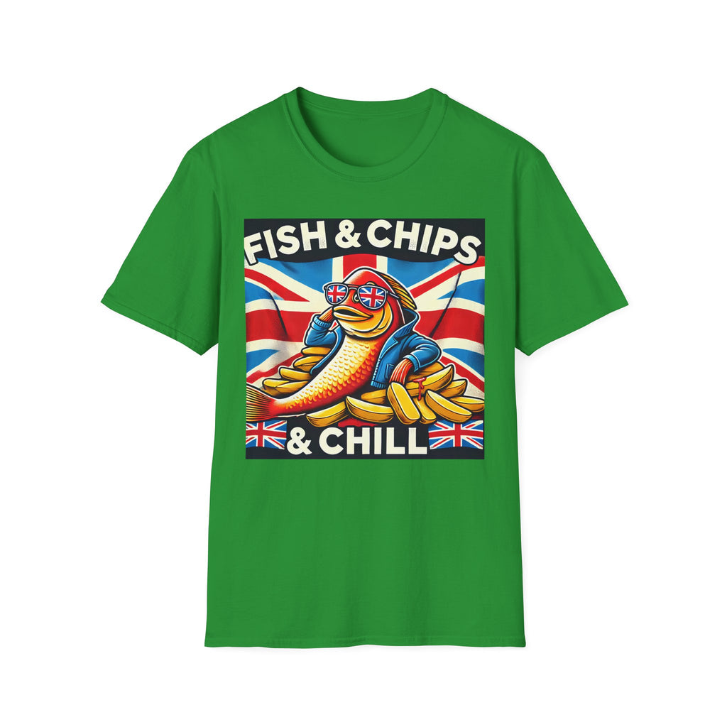 Fish & Chips n Chill Unisex T-Shirt | The Ultimate British Foodie Tee | Funny Pub Festival Wear | Gift for Food Lovers | UK Banter Apparel