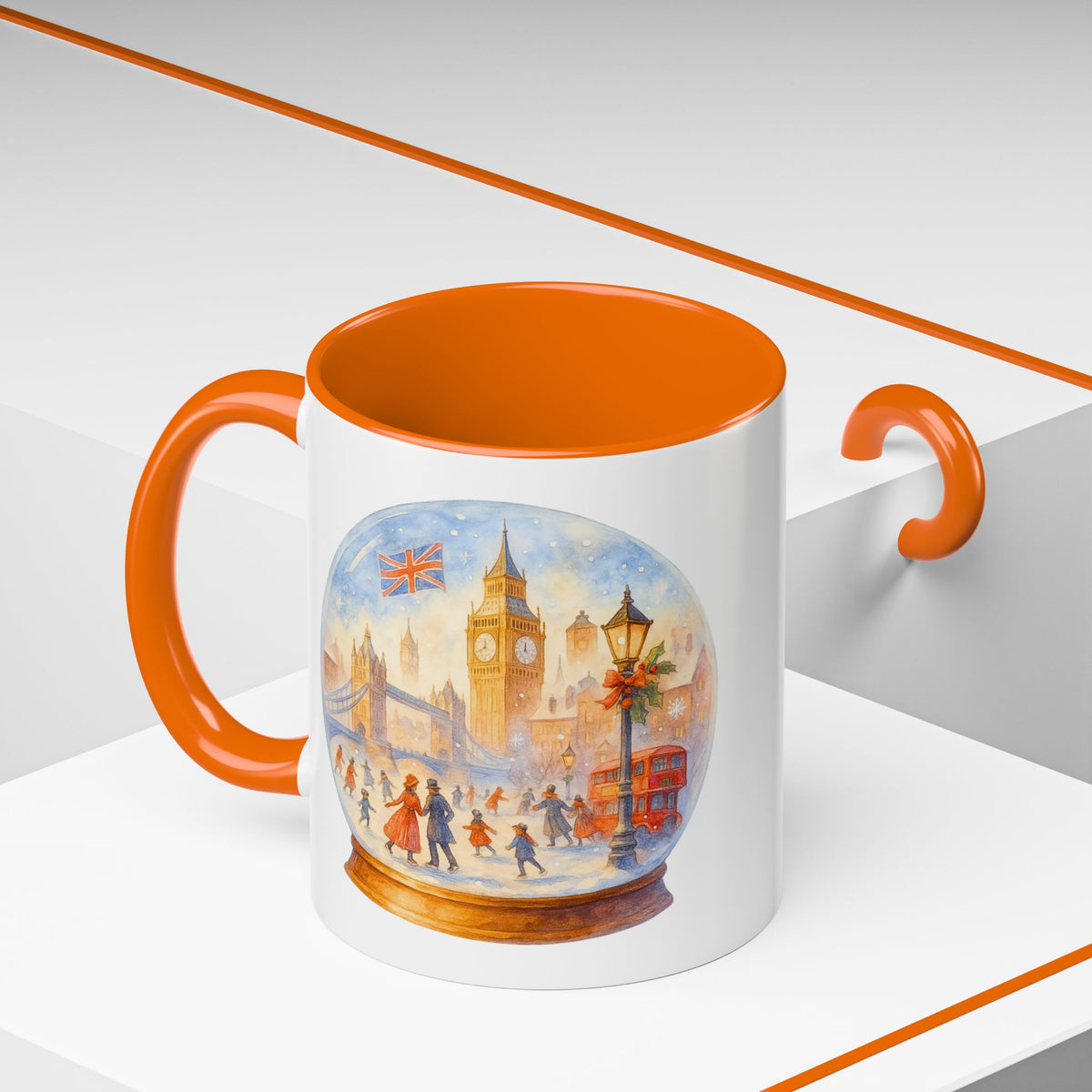 London snowglobe mug with Big Ben, Tower Bridge and red buses, photo 11