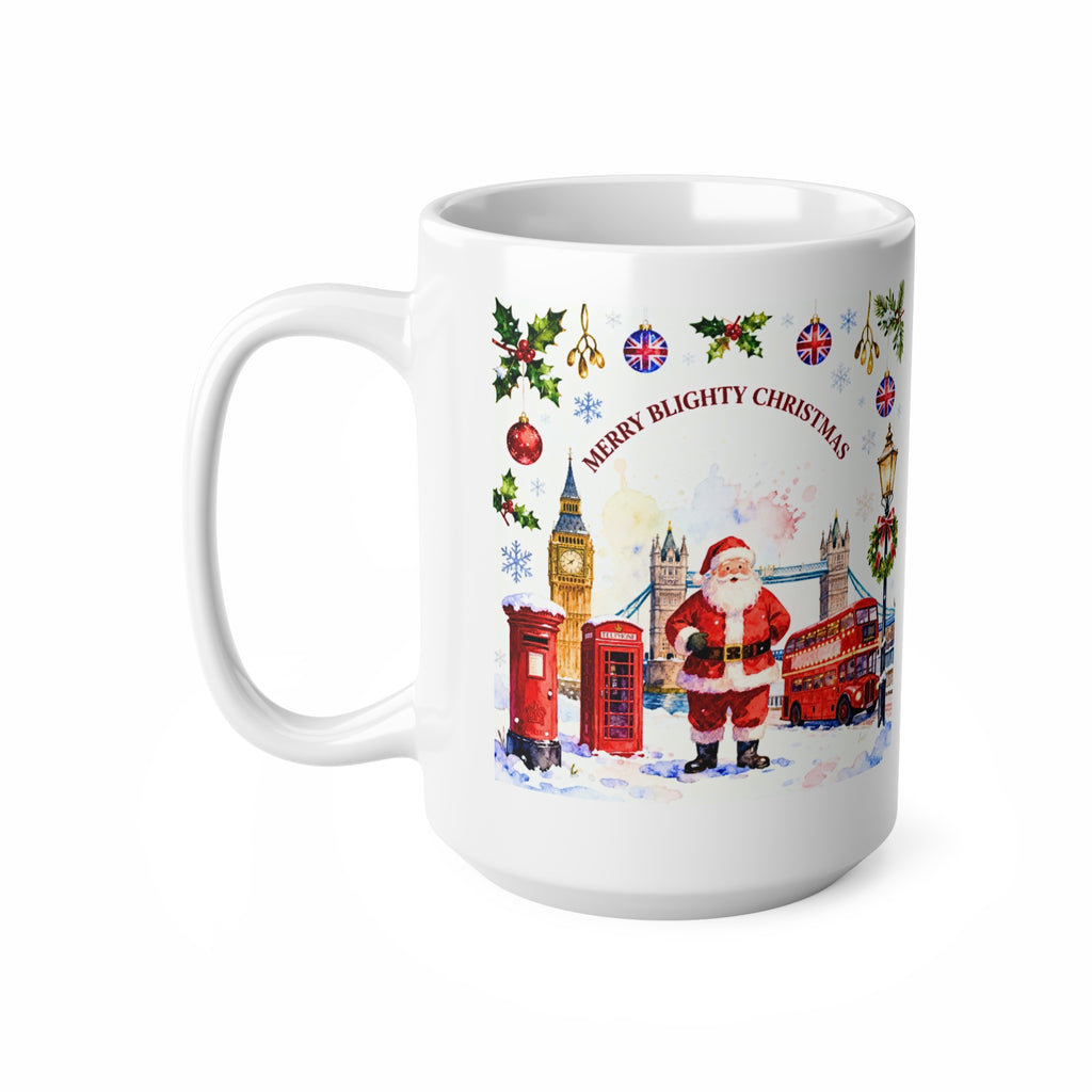 Merry Blighty Christmas - UK Santa Mug | British Festive Cup | London Watercolour Design | UK Holiday Gift