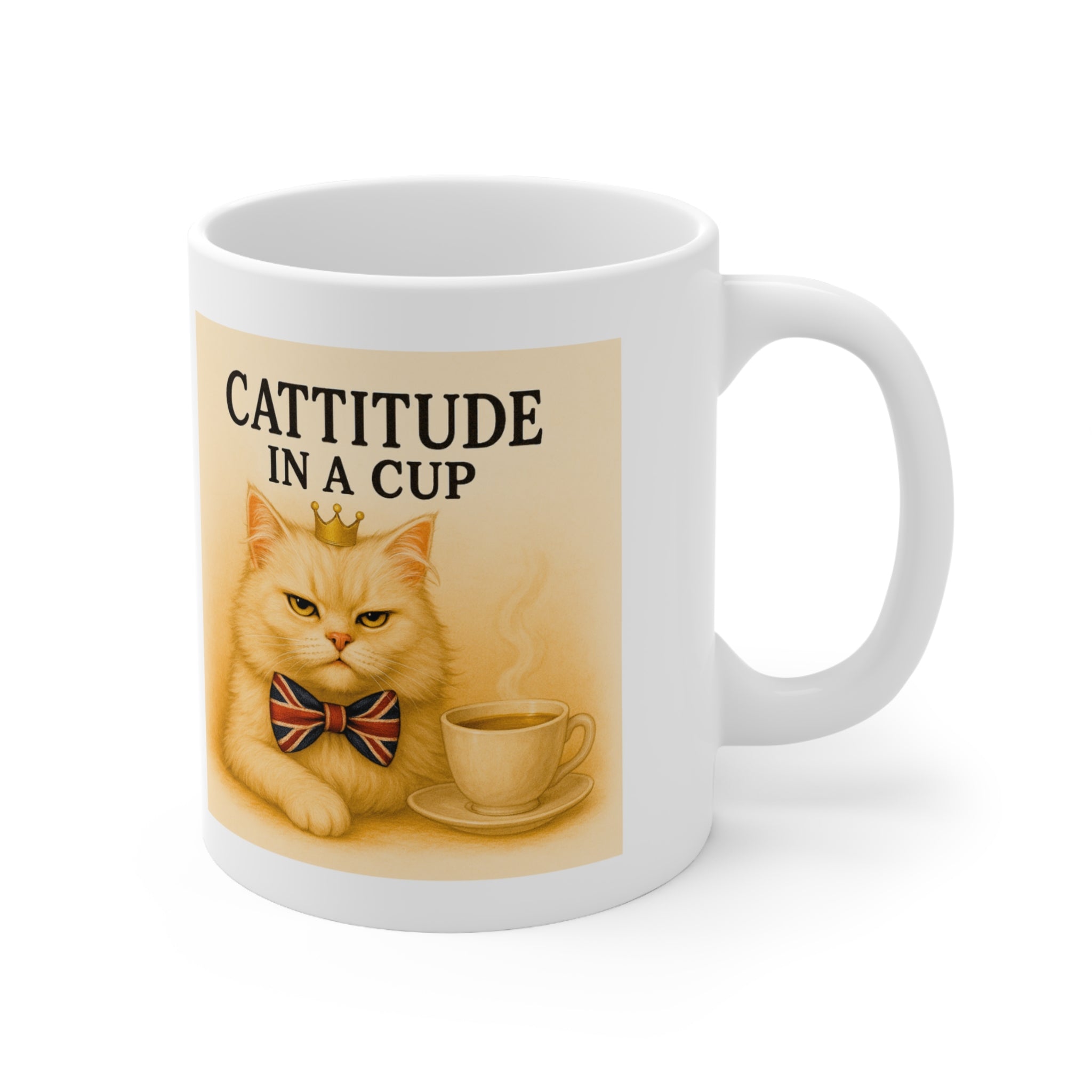 Cattitude in a Cup 11oz Mug | Funny Sassy Cat Coffee Cup | Cute Cat Lover Gift | Royal Kitty Tea Mug | Microwave & Dishwasher Safe