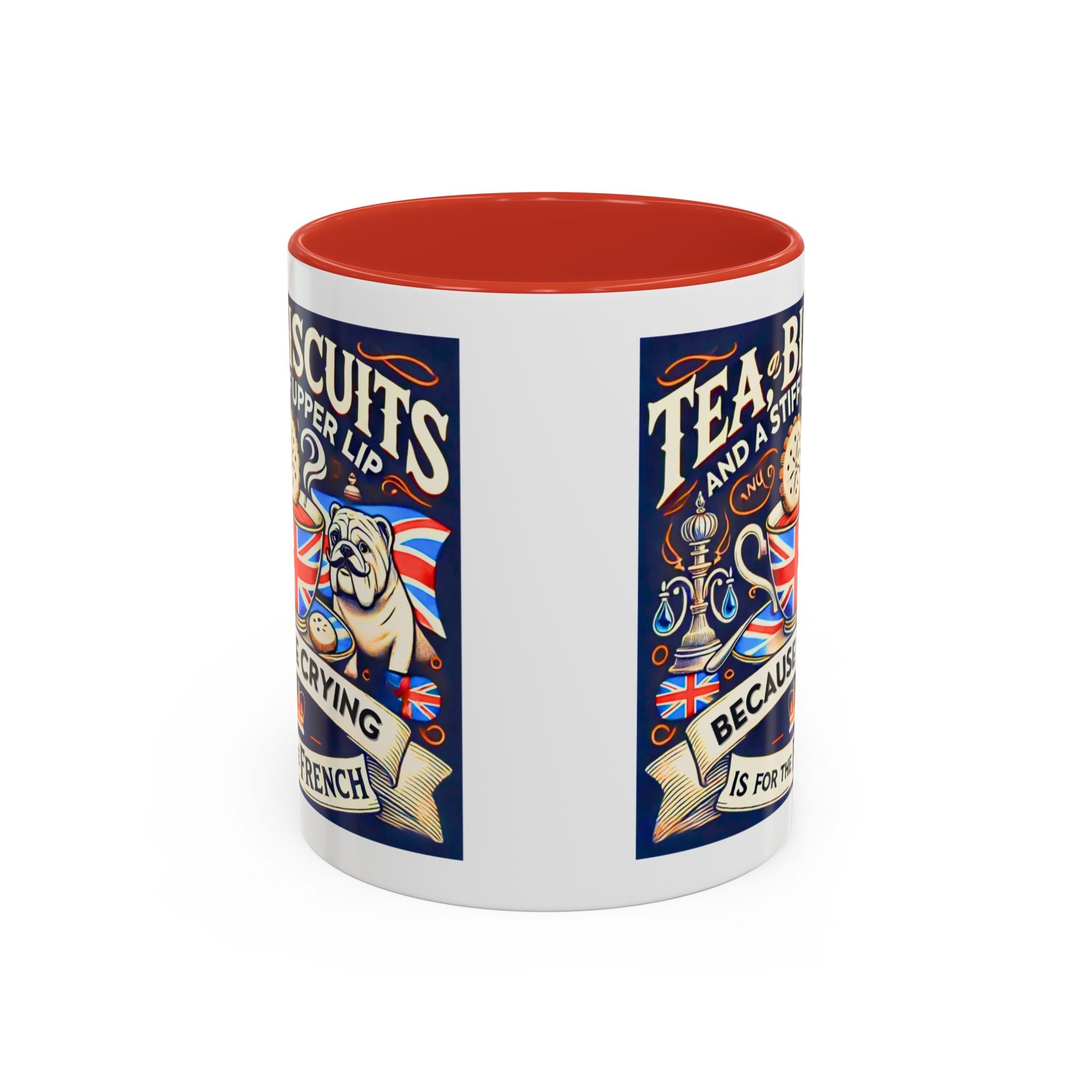 Crying Is for the French Mug | Funny British Humor Cup | Tea and Biscuits UK Banter Gift | 11oz Tea & Coffee Mug | Patriotic Dog Mug