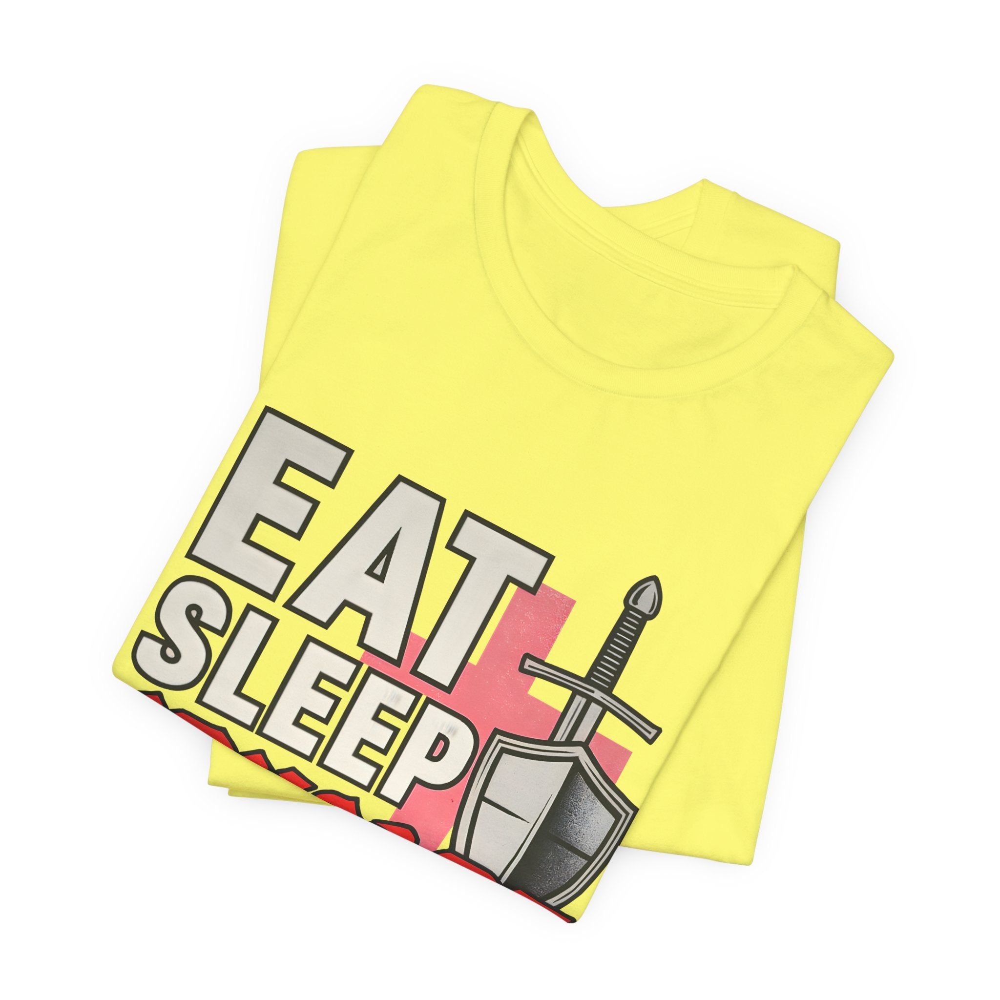 Eat Sleep Crusade Repeat T-Shirt | UK Patriot Medieval Sword & Shield Design | English National Pride Tee