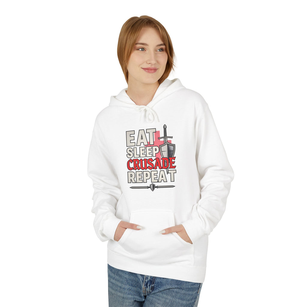 Eat Sleep Crusade Repeat Hoodie | English Patriot Medieval Shield & Sword Design | UK National Pride Jumper