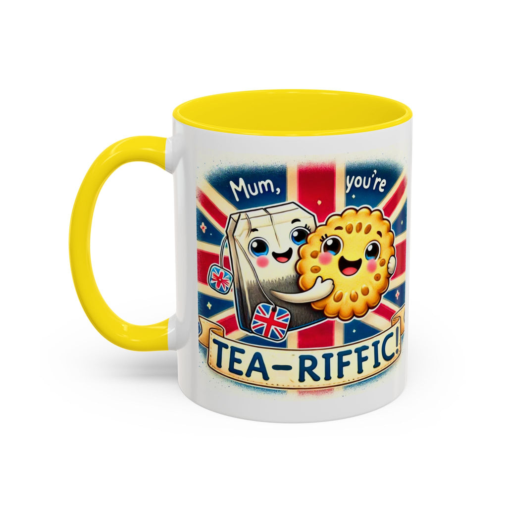 Mum, You're Tea-Riffic! 11oz Accent Mug | Funny British Mothers Day Gift | Cute Tea Lover Accent Cup | Funny Pun Mug | Gift for Mum