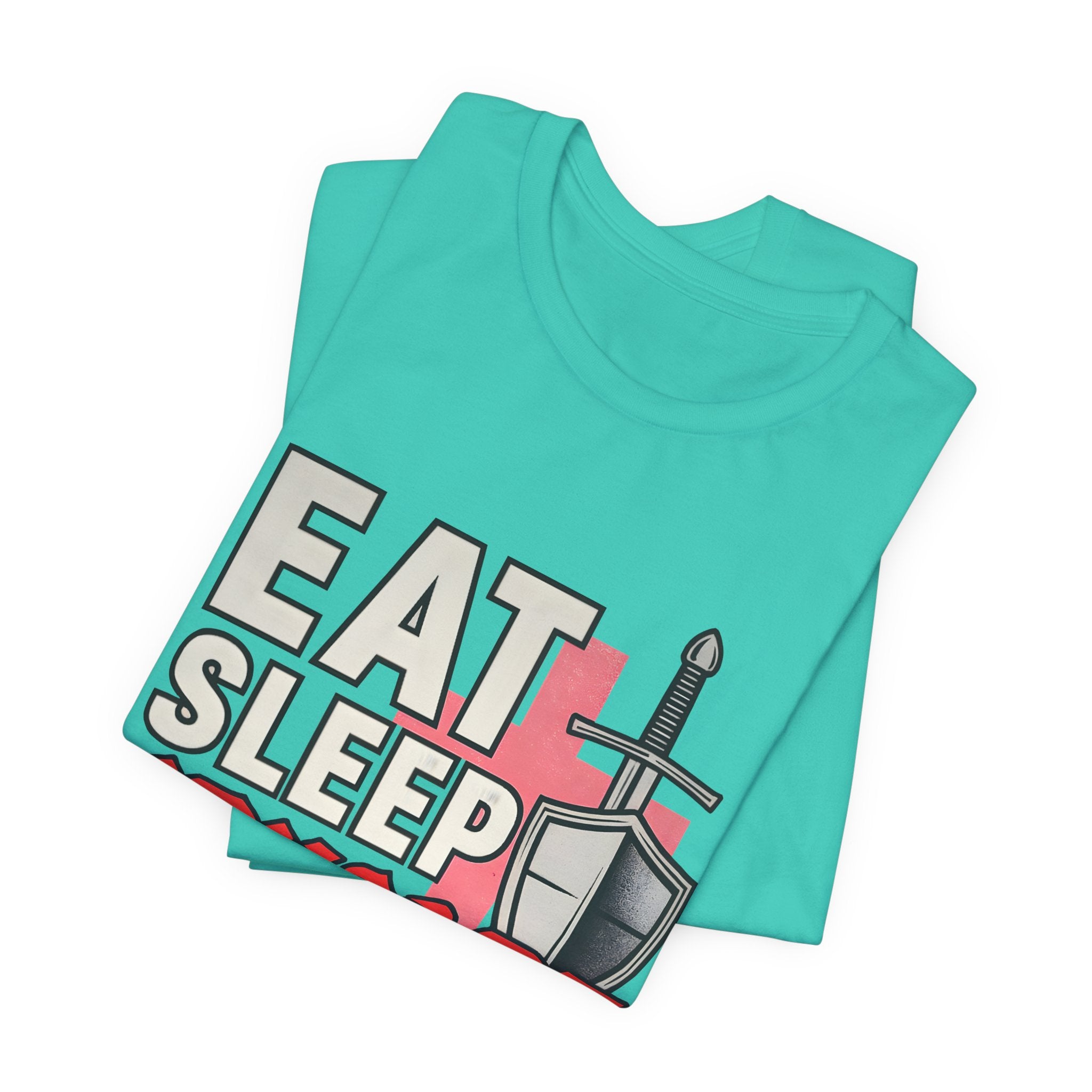 Eat Sleep Crusade Repeat T-Shirt | UK Patriot Medieval Sword & Shield Design | English National Pride Tee