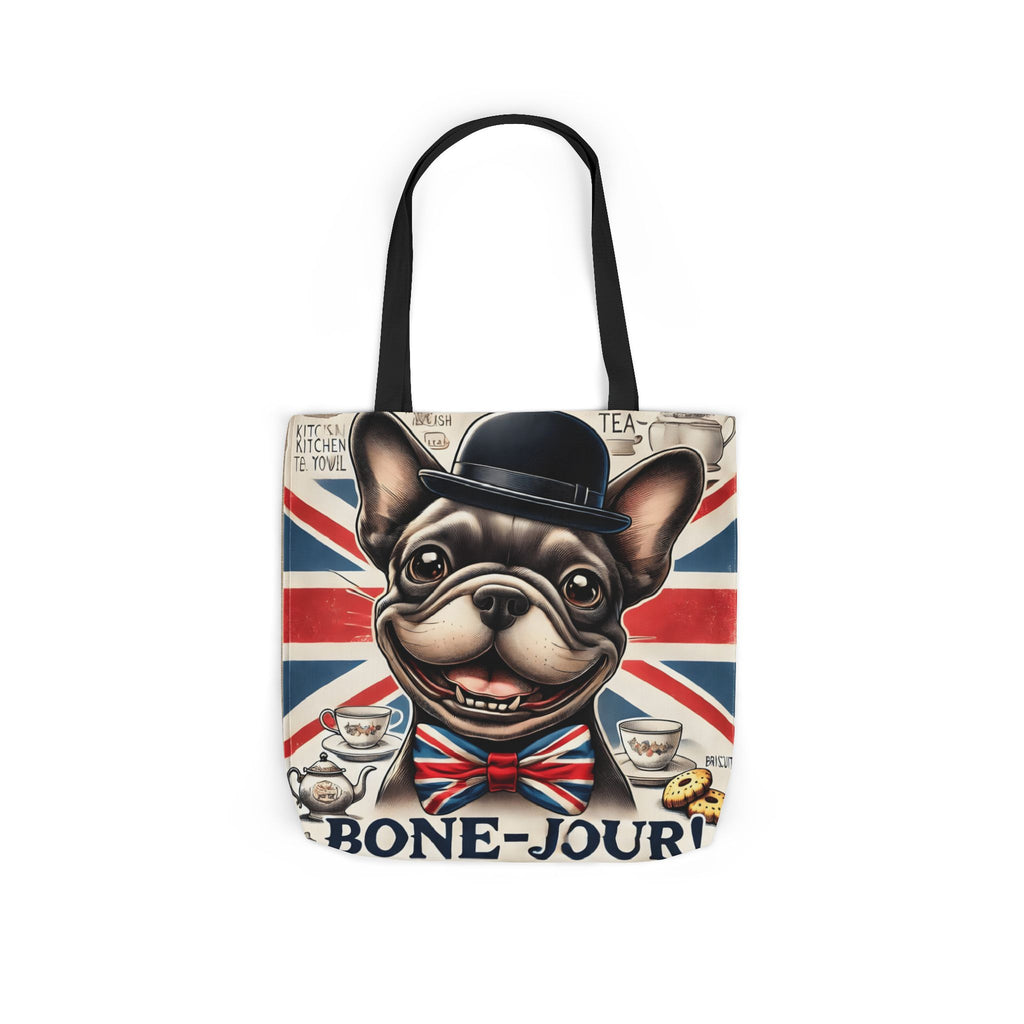 Bone-Jour Tote Bag | Union Jack Frenchie Bag | Fun Dog Mum Gift | Reusable Shopping Bag | French Bulldog Shoulder Bag, Dog Lover Gift