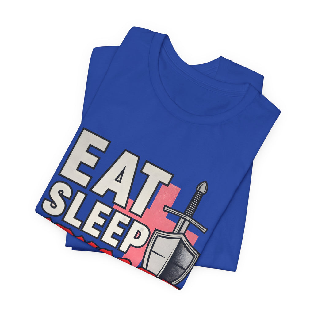 Eat Sleep Crusade Repeat T-Shirt | UK Patriot Medieval Sword & Shield Design | English National Pride Tee