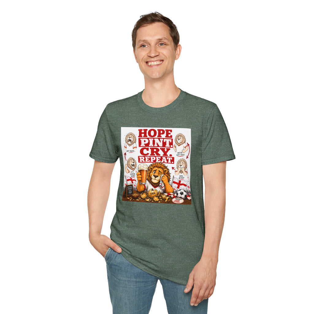 Hope Pint Cry Repeat T-Shirt | Three Lions England Football Tee