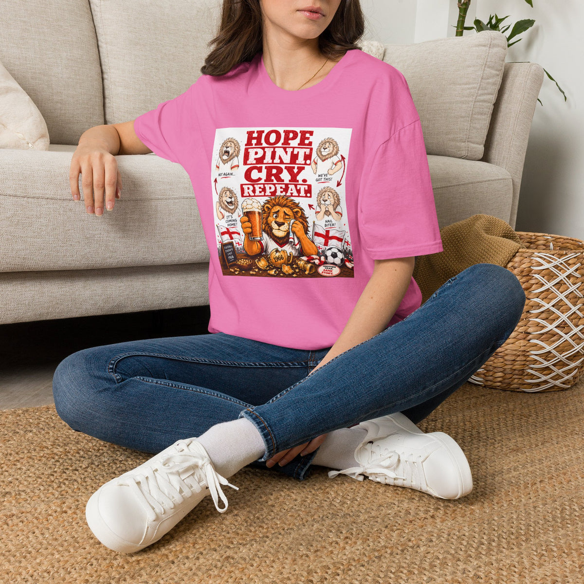 Hope Pint Cry Repeat T-Shirt | Three Lions England Football Tee