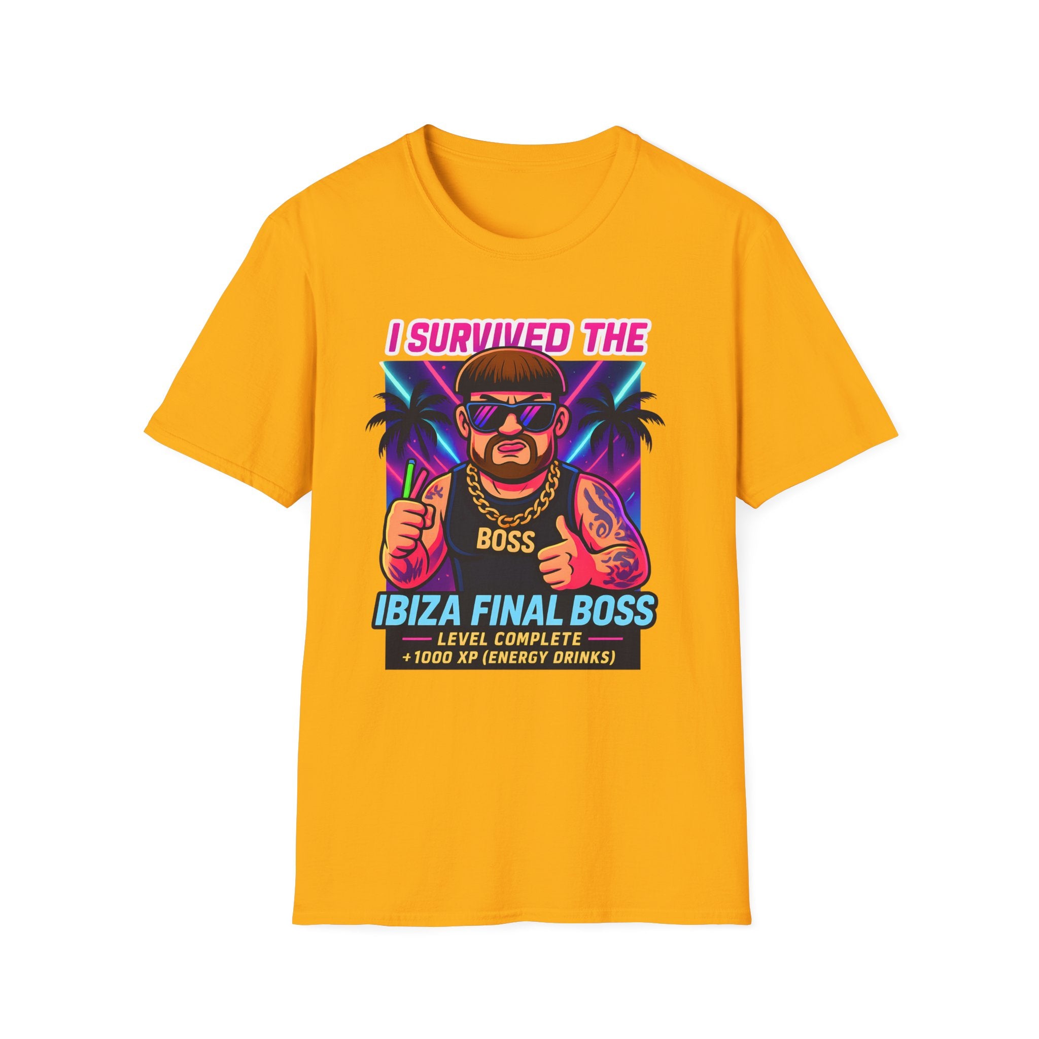I Survived the Ibiza Final Boss T-Shirt | Funny UK Summer Meme Tee | British Pop Culture Rave Shirt | Festival Uni Gift Retro Party Tee