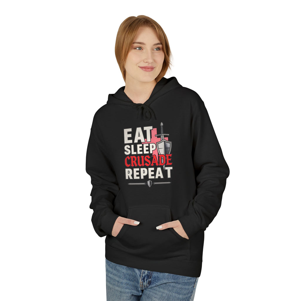 Eat Sleep Crusade Repeat Hoodie | English Patriot Medieval Shield & Sword Design | UK National Pride Jumper