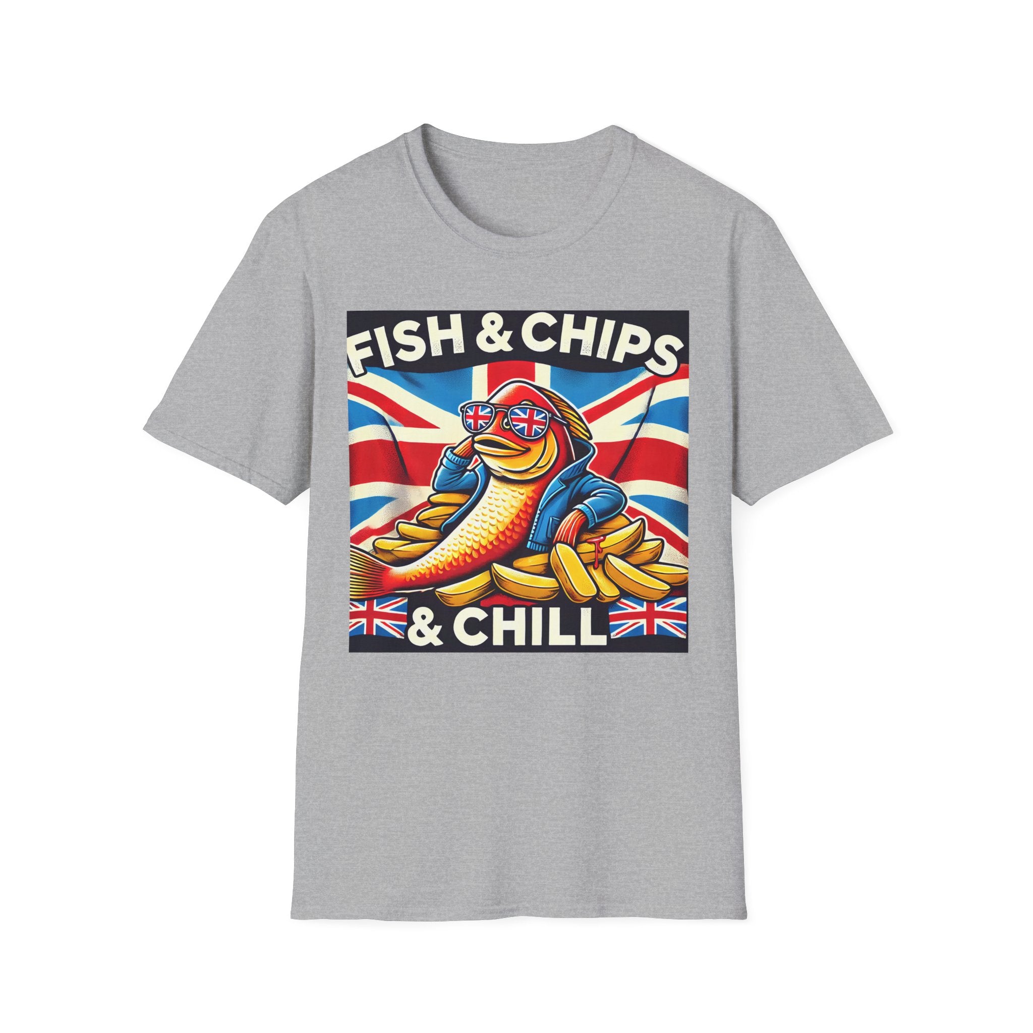 Fish & Chips n Chill Unisex T-Shirt | The Ultimate British Foodie Tee | Funny Pub Festival Wear | Gift for Food Lovers | UK Banter Apparel
