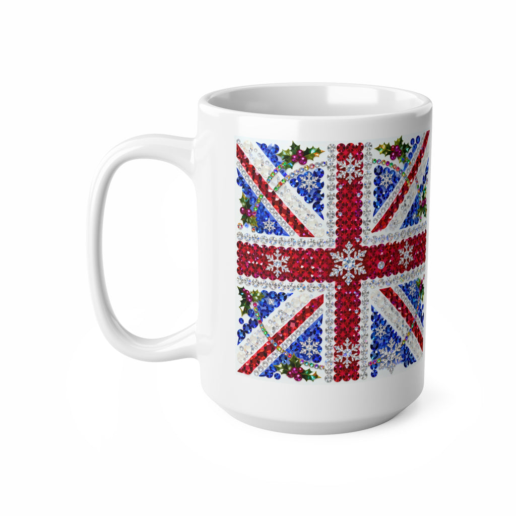 Jewelled Union Jack Christmas mug with gemstone-style flag and holly, photo 8