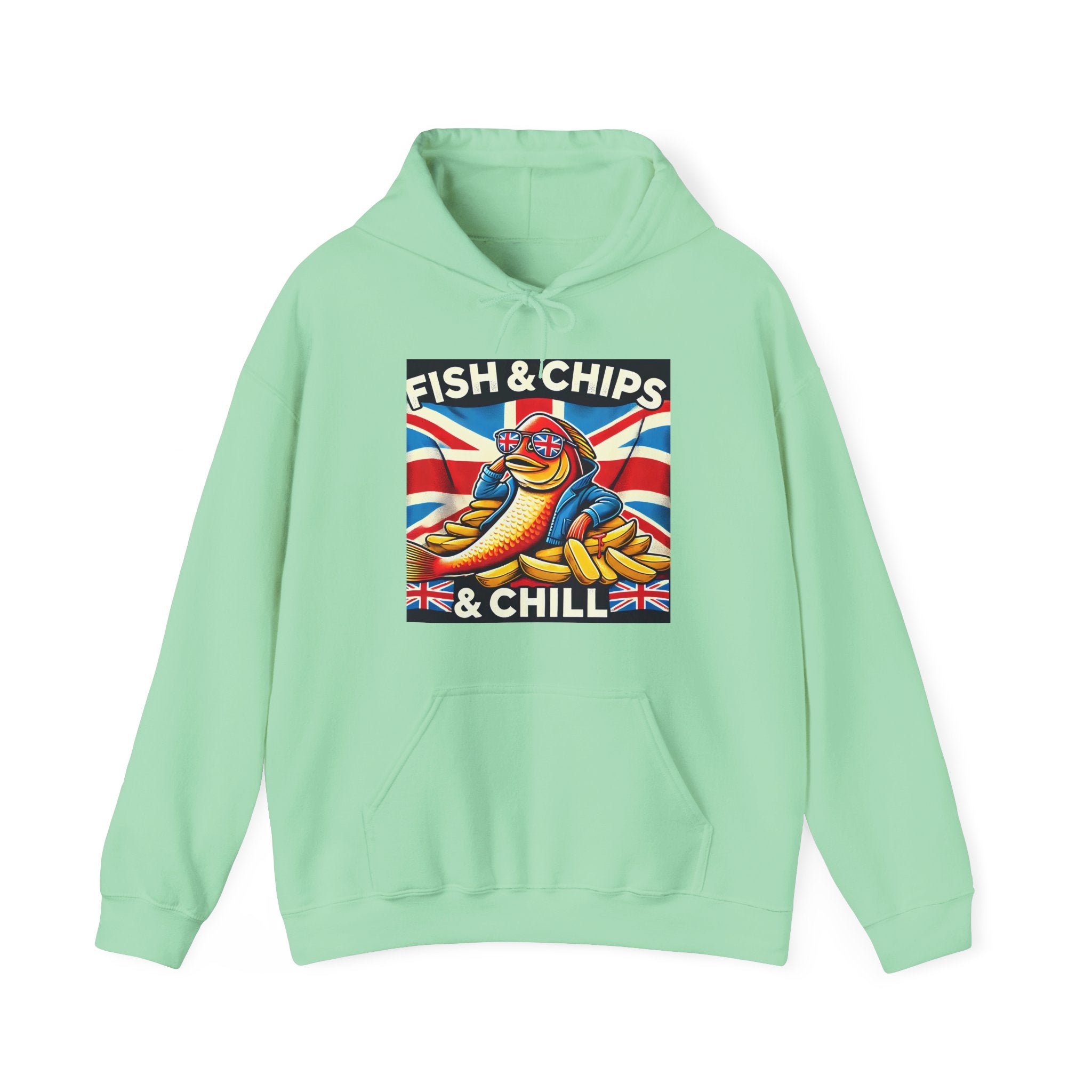 Fish & Chips n Chill Hoodie | Funny British Foodie Sweatshirt | Cozy Stylish UK Banter Wear | Gift for Food Lovers and Chippy Fans