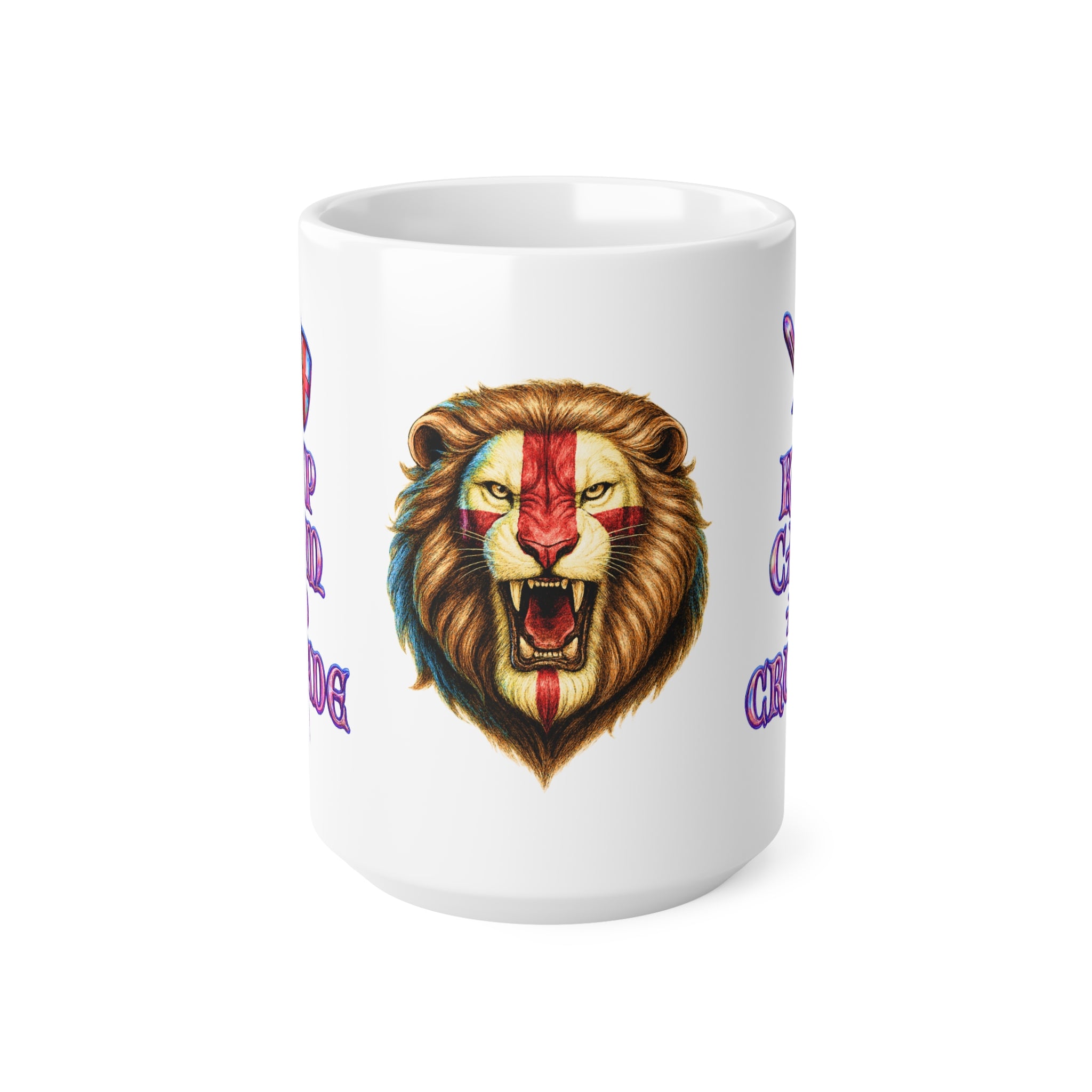 Keep Calm & Crusade On! Roaring English Lion Mug | St. George's Cross 11oz and 15oz Tea Cup | Medieval Patriot England Coffee Gift