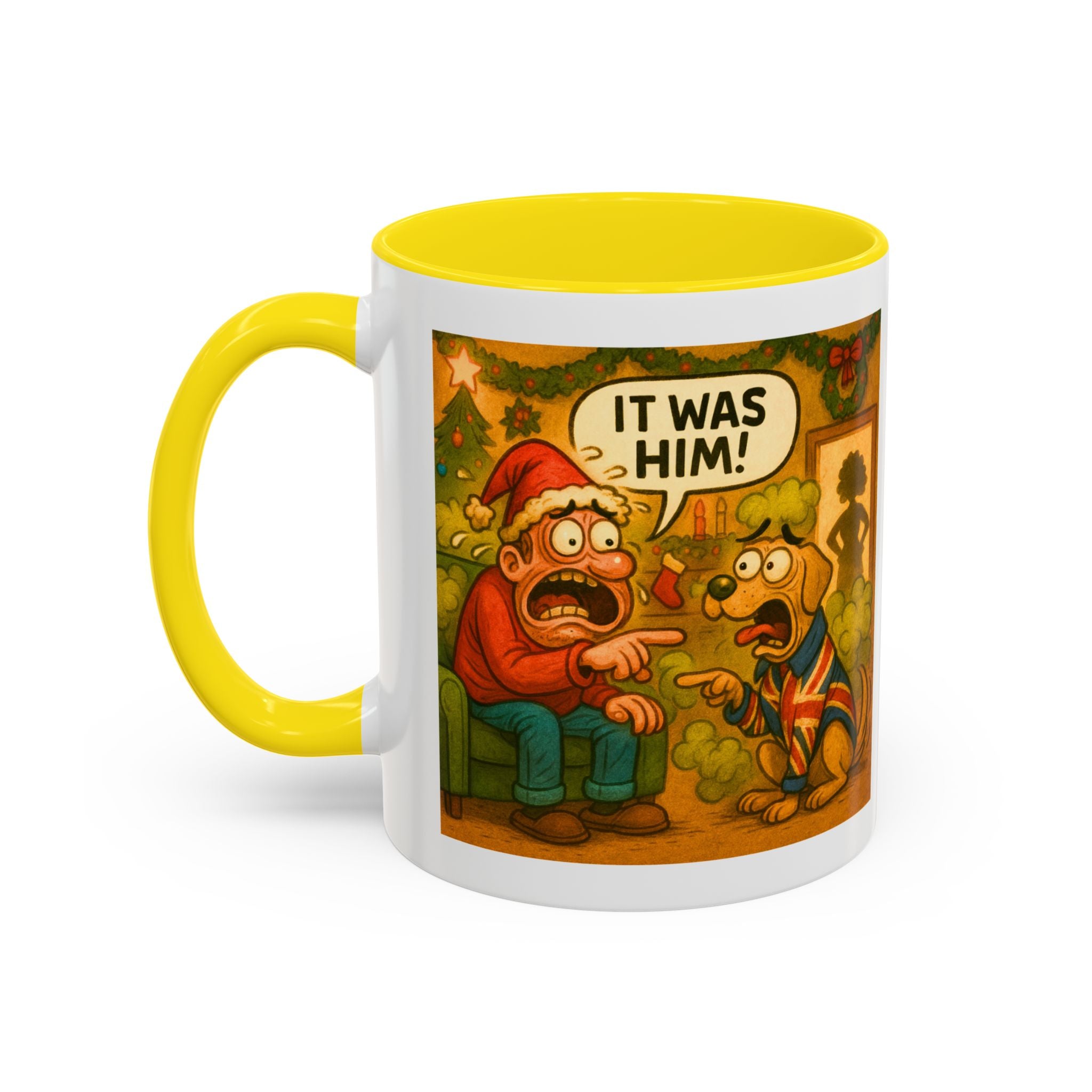 Christmas Mug with Dog - It Was Him Funny UK Gift | Relatable Farting Dad and Dog Cup