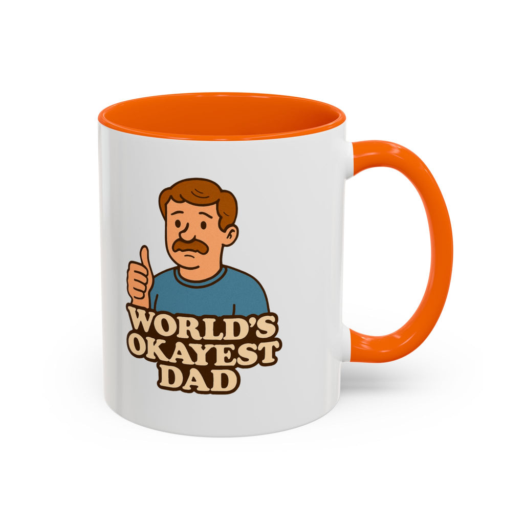 Worlds Okayest Dad Mug - Funny Fathers Day Gift |  11oz Sarcastic Coffee Cup | Thumbs Up Dad