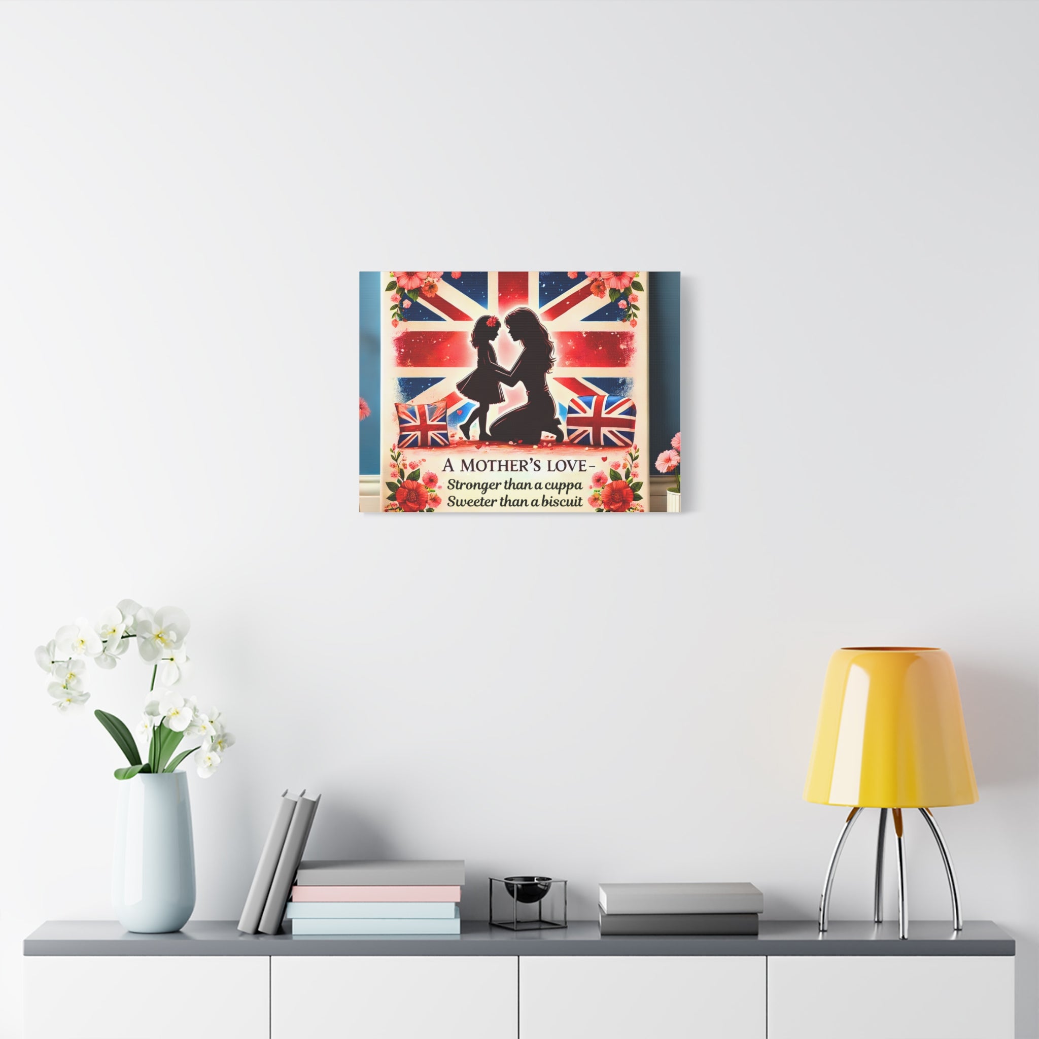 Mother's Love Stronger Than a Cuppa Canvas | Funny & Heartfelt British Mum Gift | Mother's Day Wall Art | Patriotic UK Tea Lover Home Decor