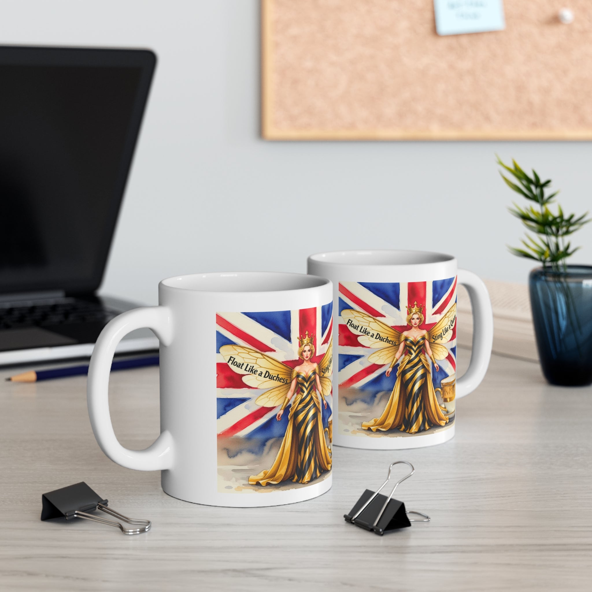 Float Like A Duchess, Sting Like A Bee Cup | Union Jack Royal Bee Feminist Mug