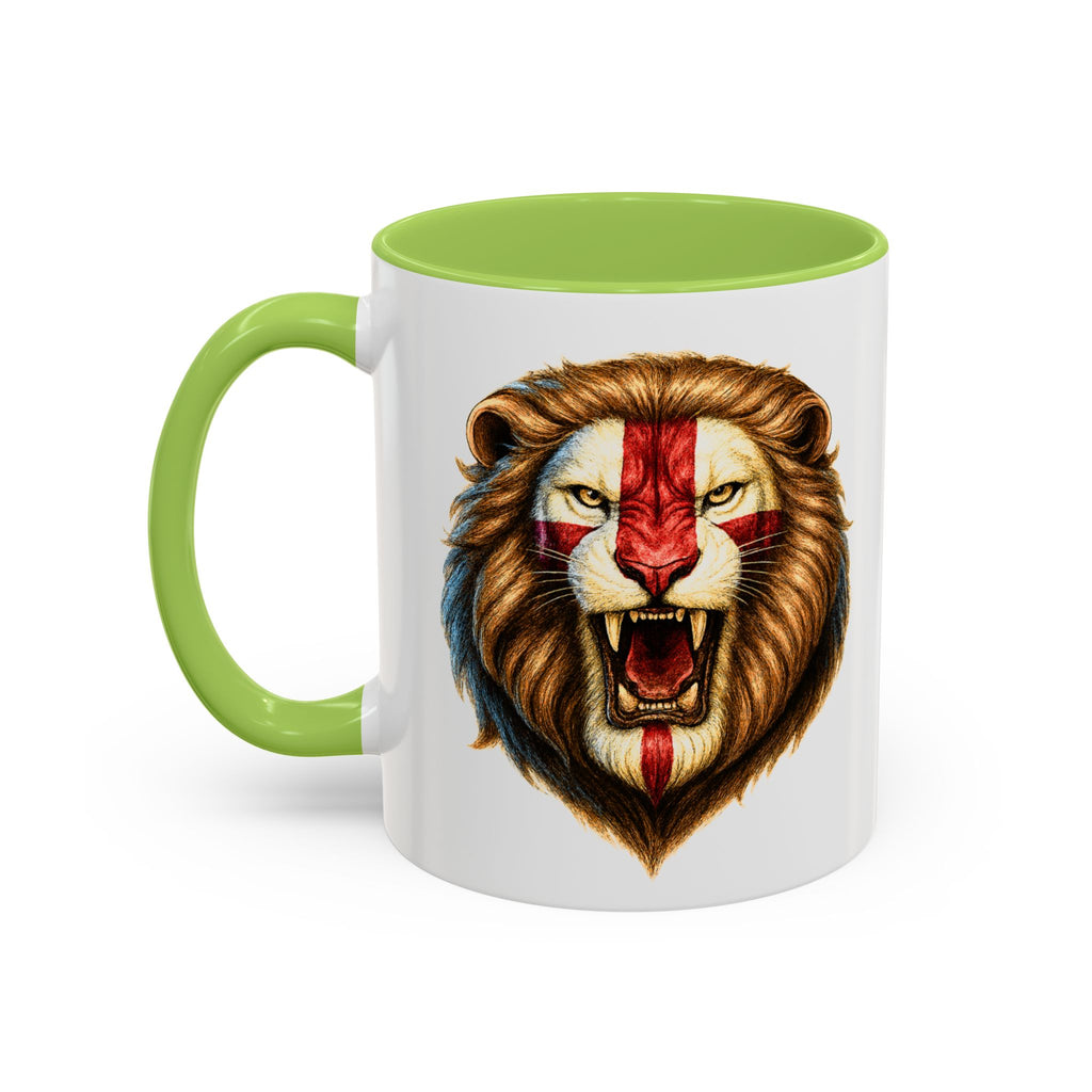 Roaring English Lion Accent Mug | St. George's Cross Patriotic Coffee Cup | Funny Medieval England Gift in Glossy Finish
