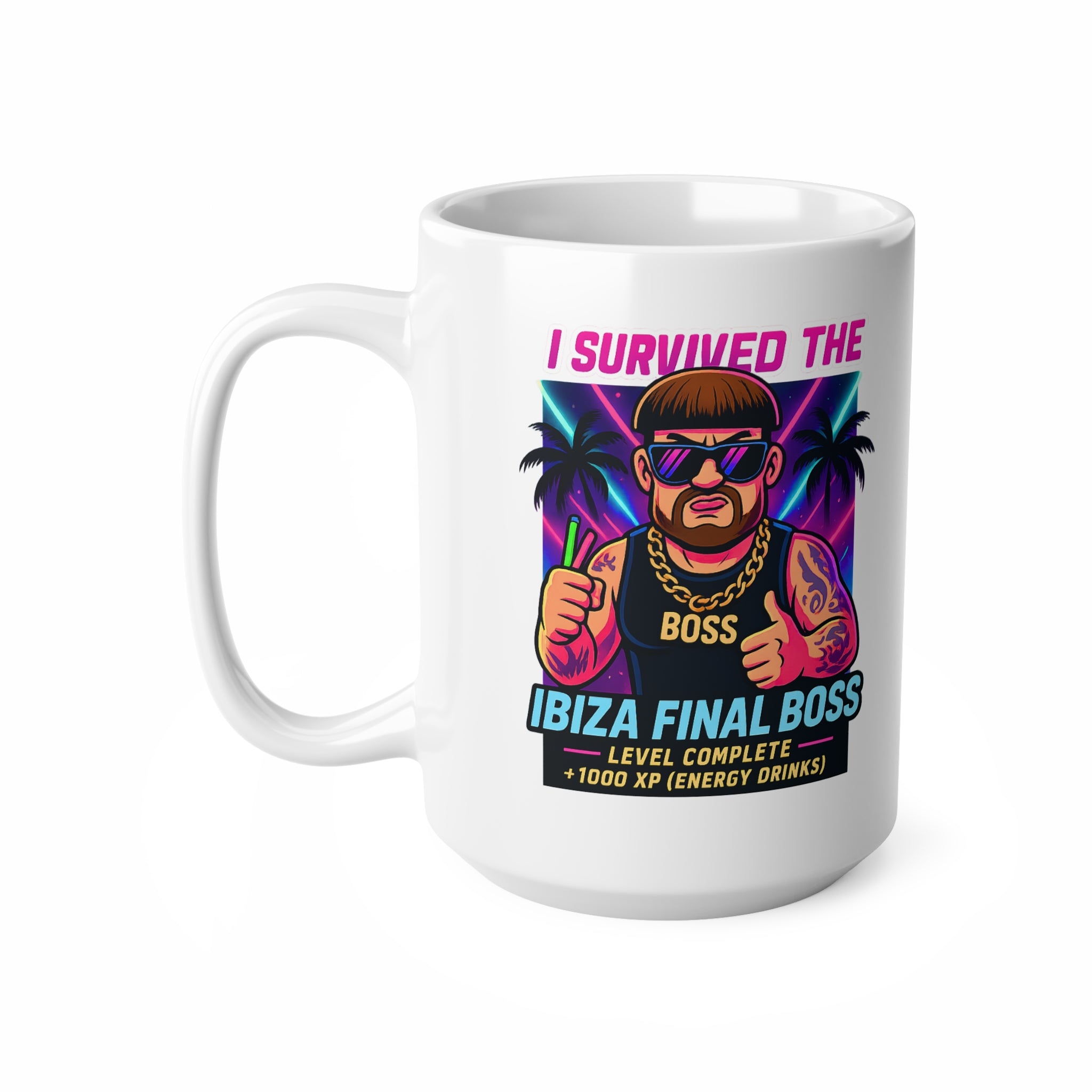 I Survived The Ibiza Final Boss Coffee Mug | Funny UK Summer Meme Cup | British Pop Culture Gift | Rave Party Tea Cup | Festival Drinkware