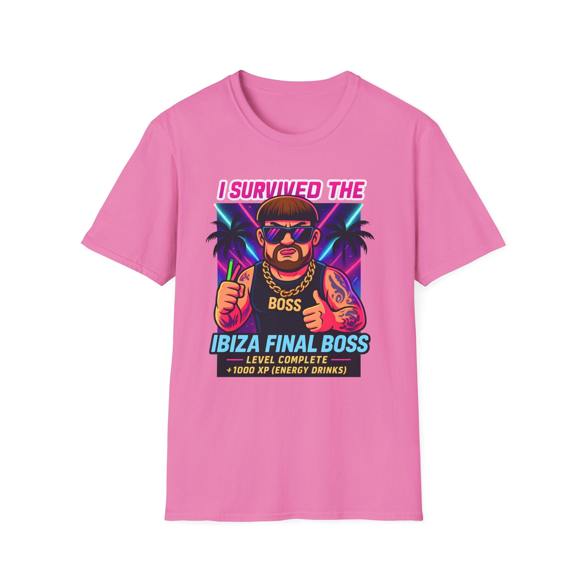I Survived the Ibiza Final Boss T-Shirt | Funny UK Summer Meme Tee | British Pop Culture Rave Shirt | Festival Uni Gift Retro Party Tee