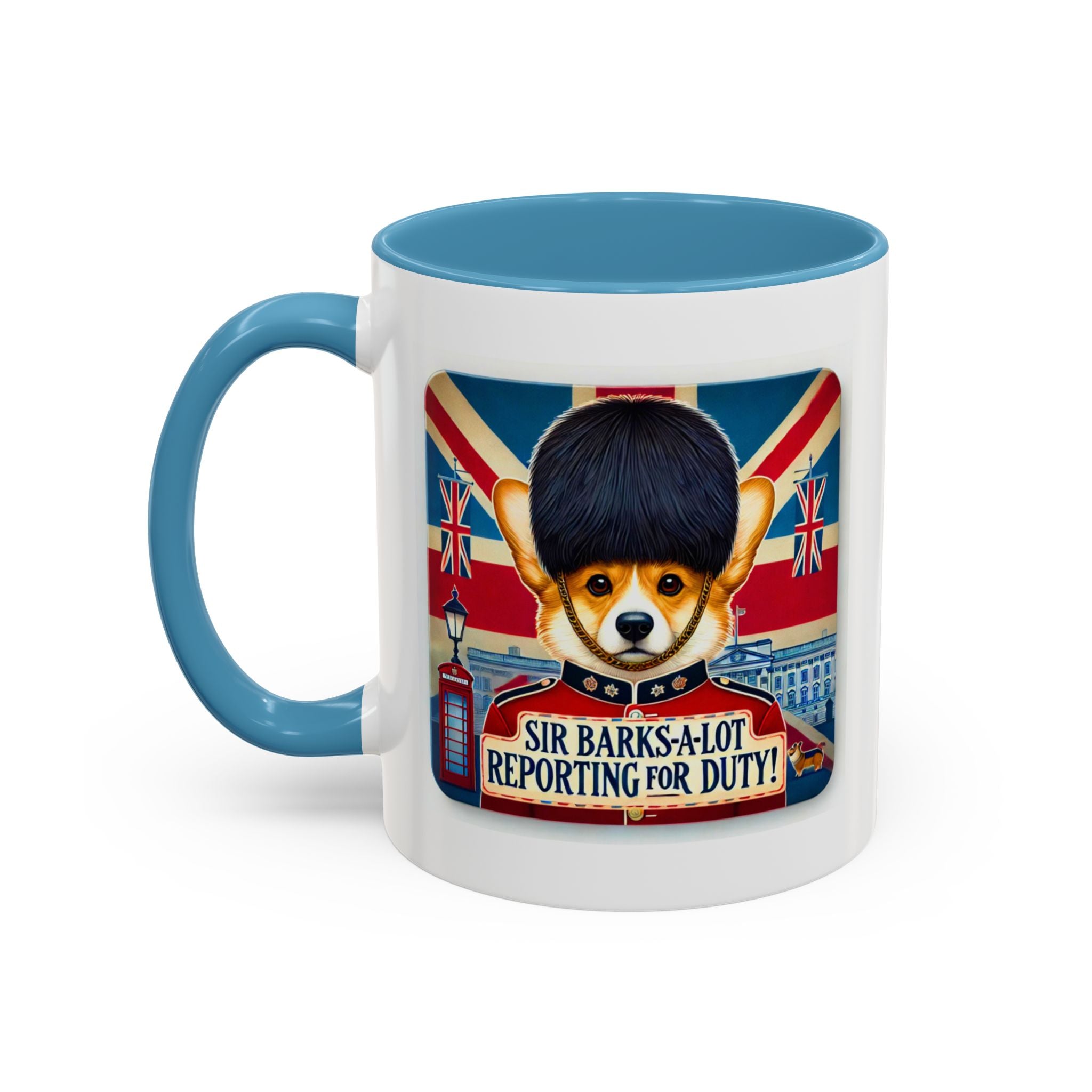 Sir Barks-a-Lot Accent Coffee Mug | Patriotic British Doggy Design | Whimsical 11oz Cup Multiple Colors | Lead & BPA-Free, C-Shaped Handle