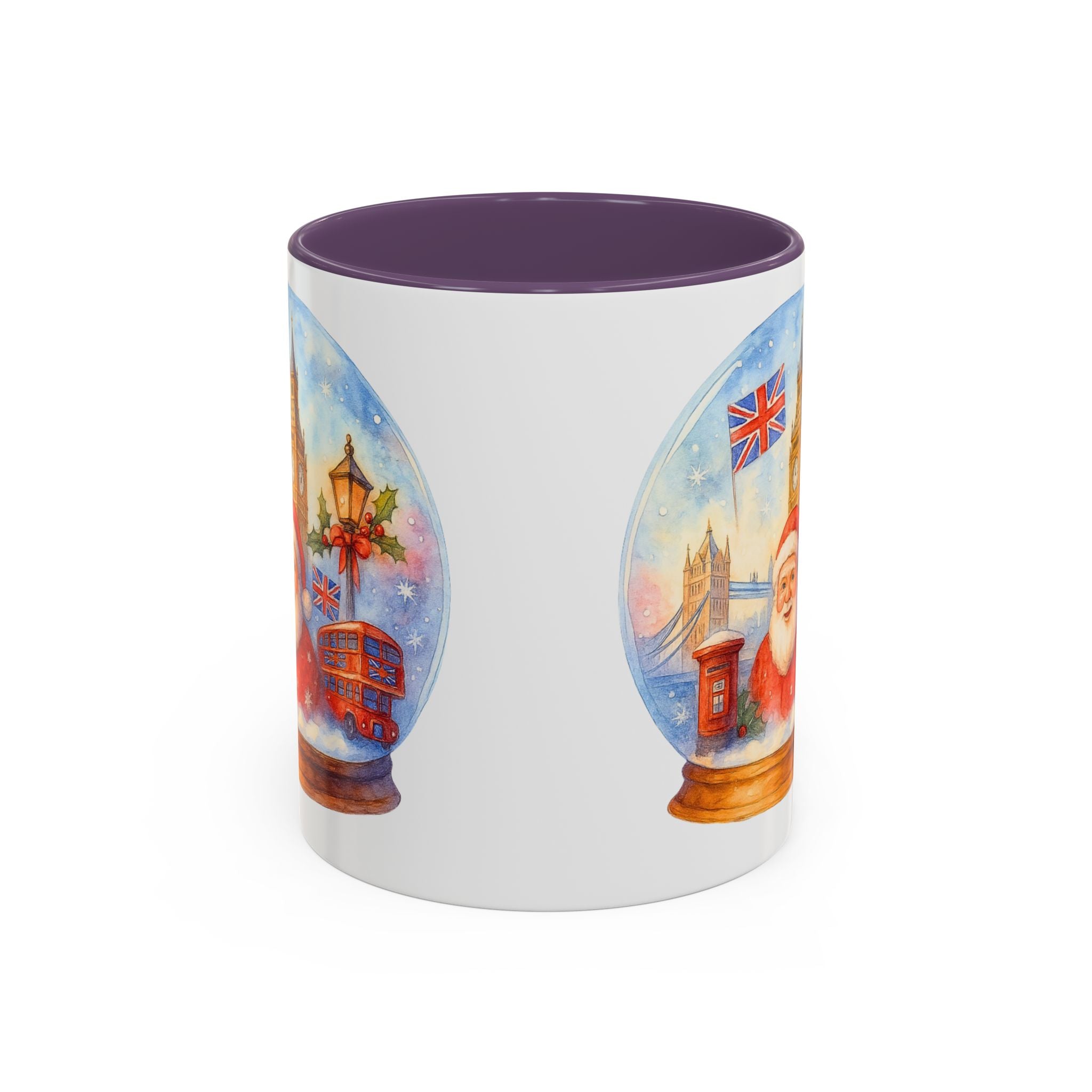 London Santa Snowglobe Mug | UK Christmas Souvenir Cup | Big Ben London Bus Festive Mug | British Holiday Gift
