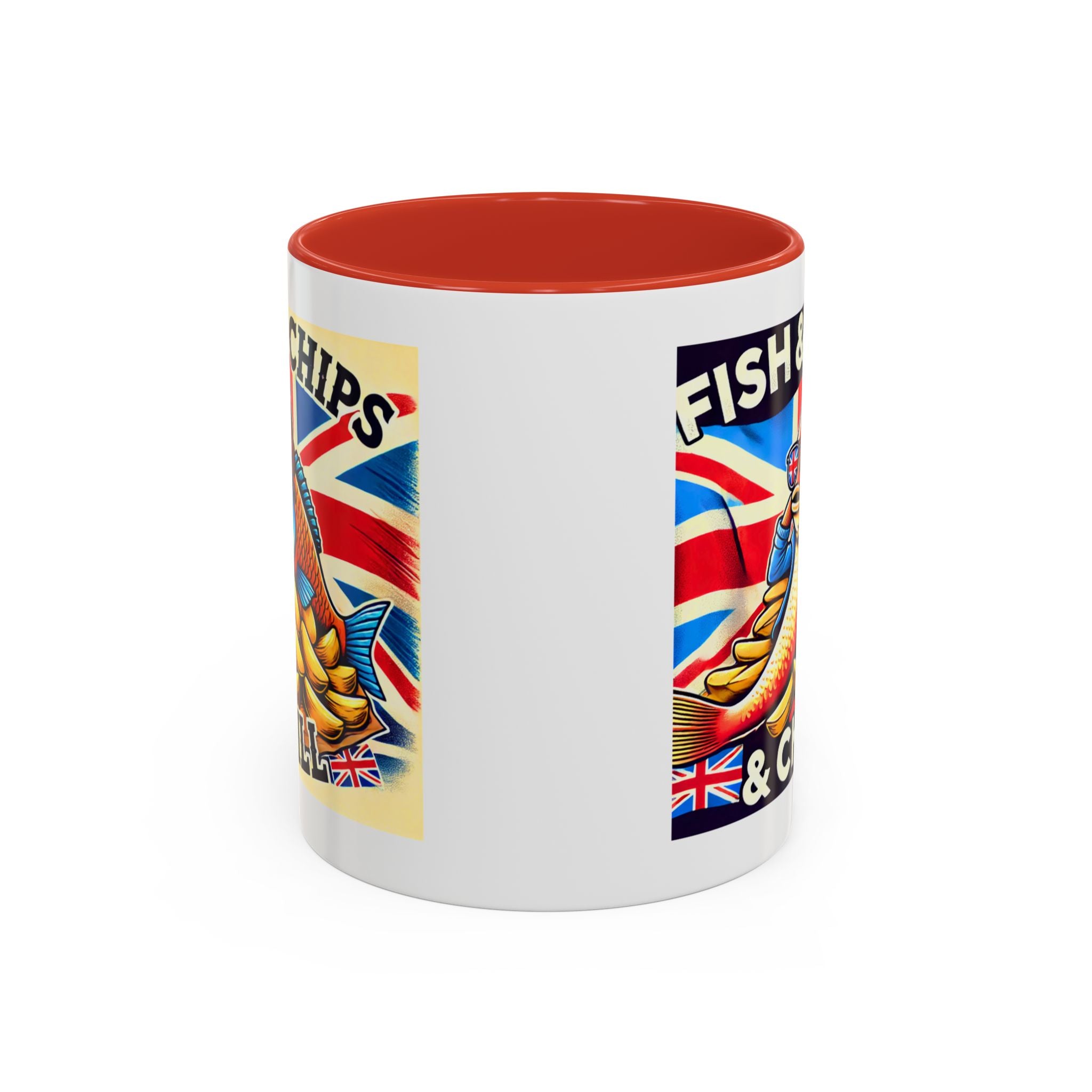 Fish & Chips n Chill Mug | Funny British Coffee Cup | Foodie Gift | Quirky UK Tea Mug | Accent Coffee Cup for Home or Office