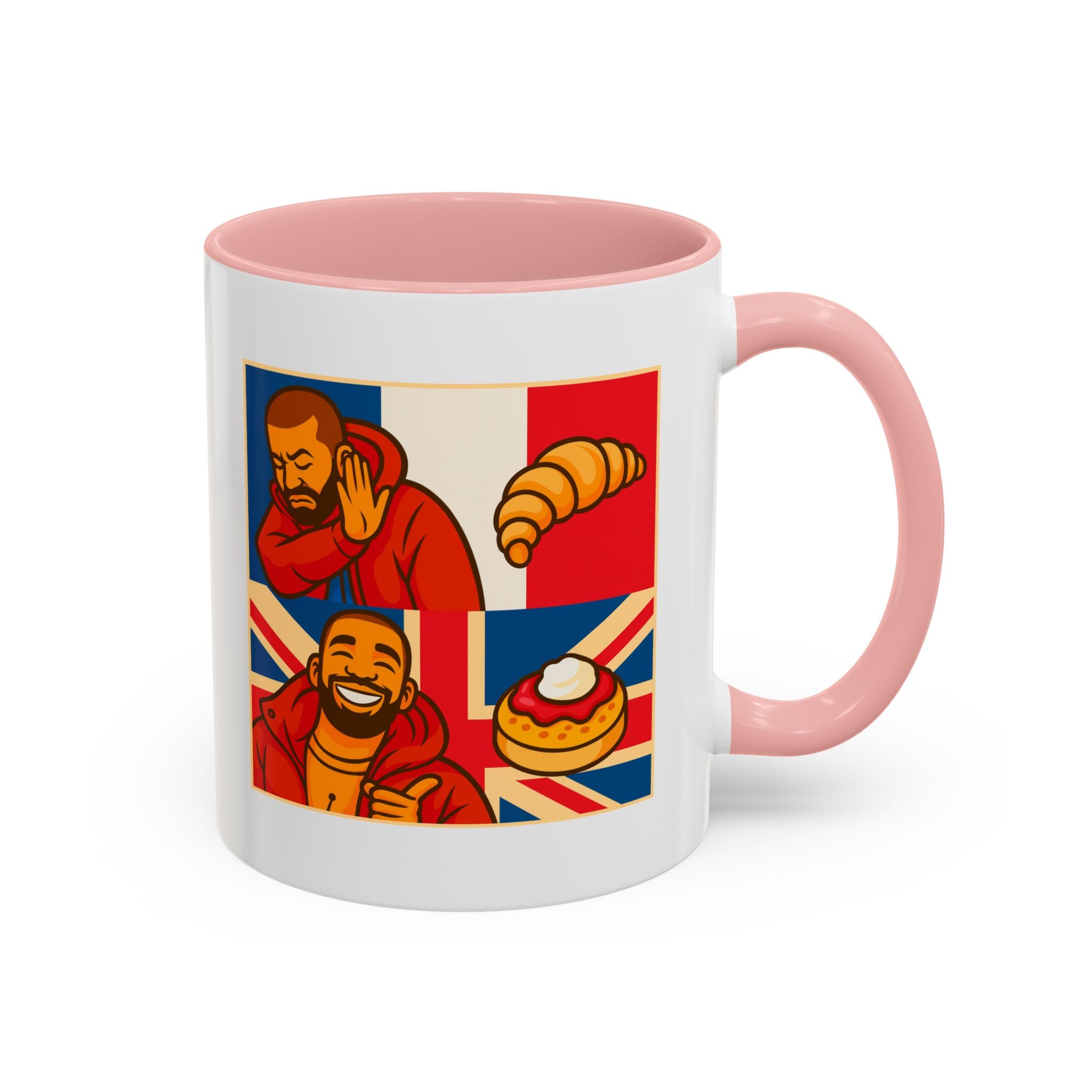 Funny British Croissant Vs Crumpet Mug - UK Patriot Drake Meme Gift | Anti-French Tea Humour | Funny Foodie Present | Union Jack Coffee Cup