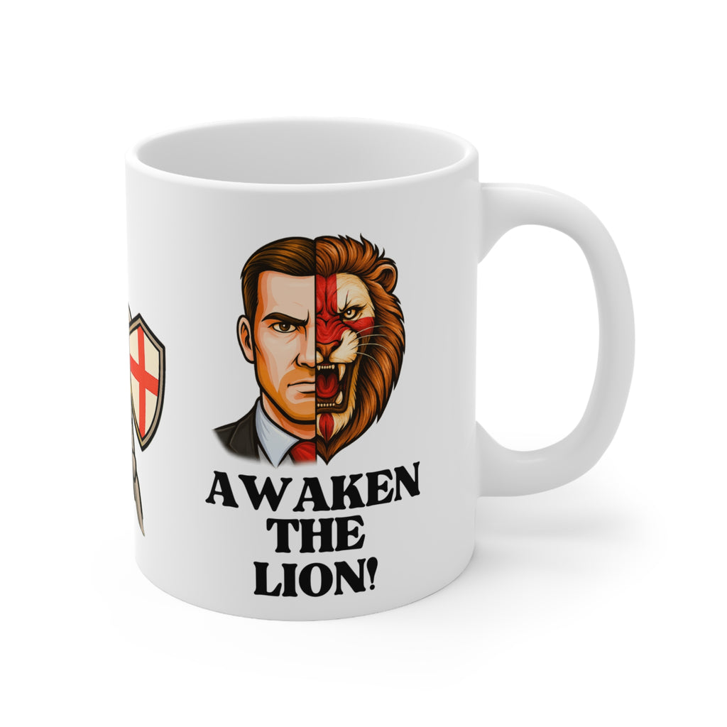 Start the Crusade, Awaken the Lion Mug | Funny English Knight Patriot Coffee Cup | St George's Cross Medieval Banter Gift in 11oz and 15oz