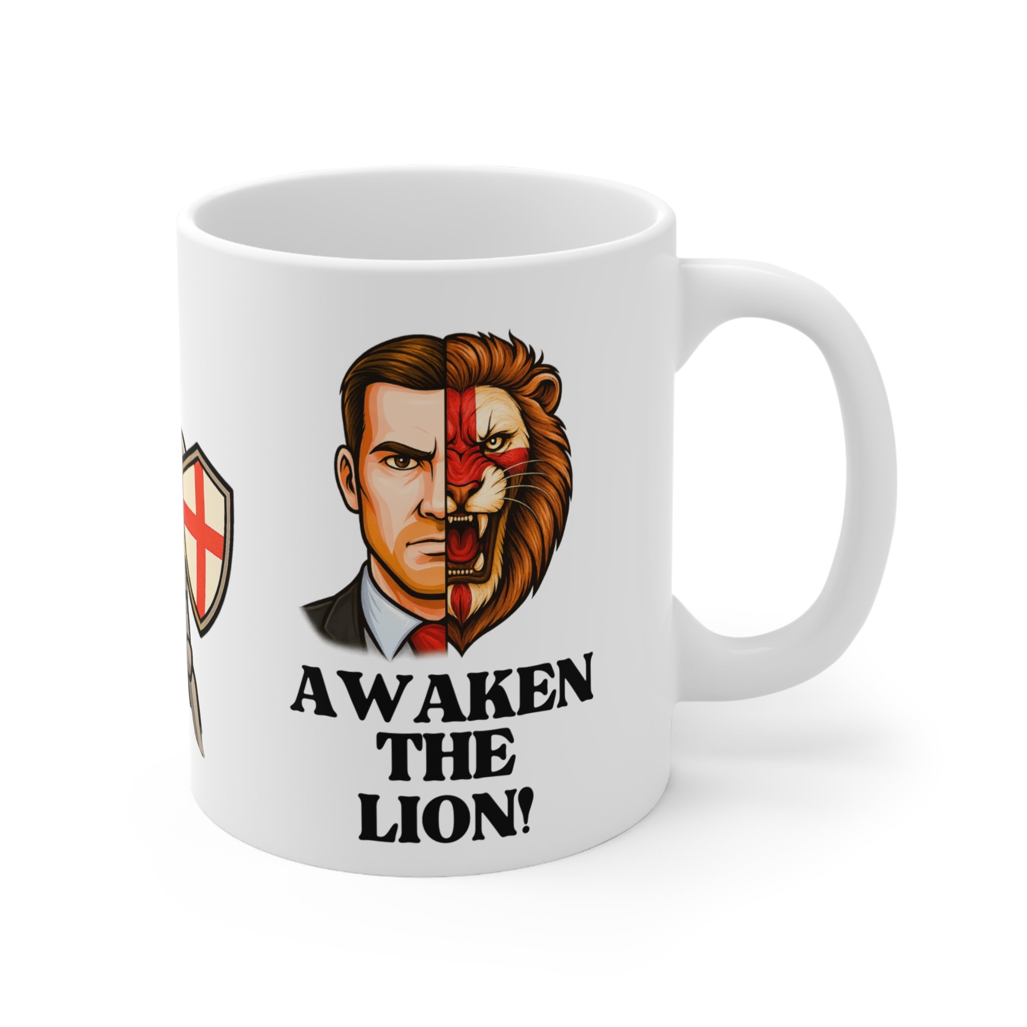 Start the Crusade, Awaken the Lion Mug | Funny English Knight Patriot Coffee Cup | St George's Cross Medieval Banter Gift in 11oz and 15oz