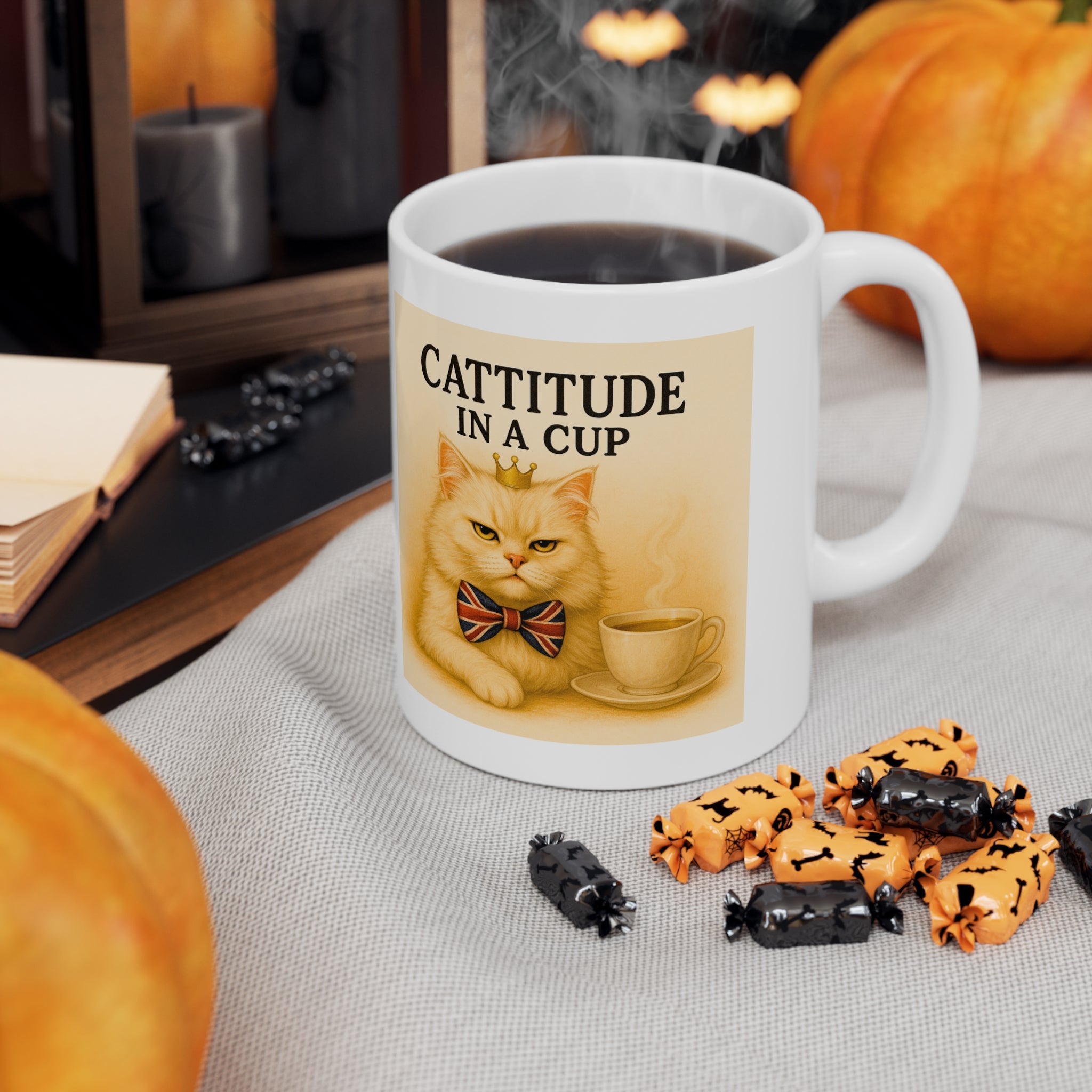 Cattitude in a Cup 11oz Mug | Funny Sassy Cat Coffee Cup | Cute Cat Lover Gift | Royal Kitty Tea Mug | Microwave & Dishwasher Safe