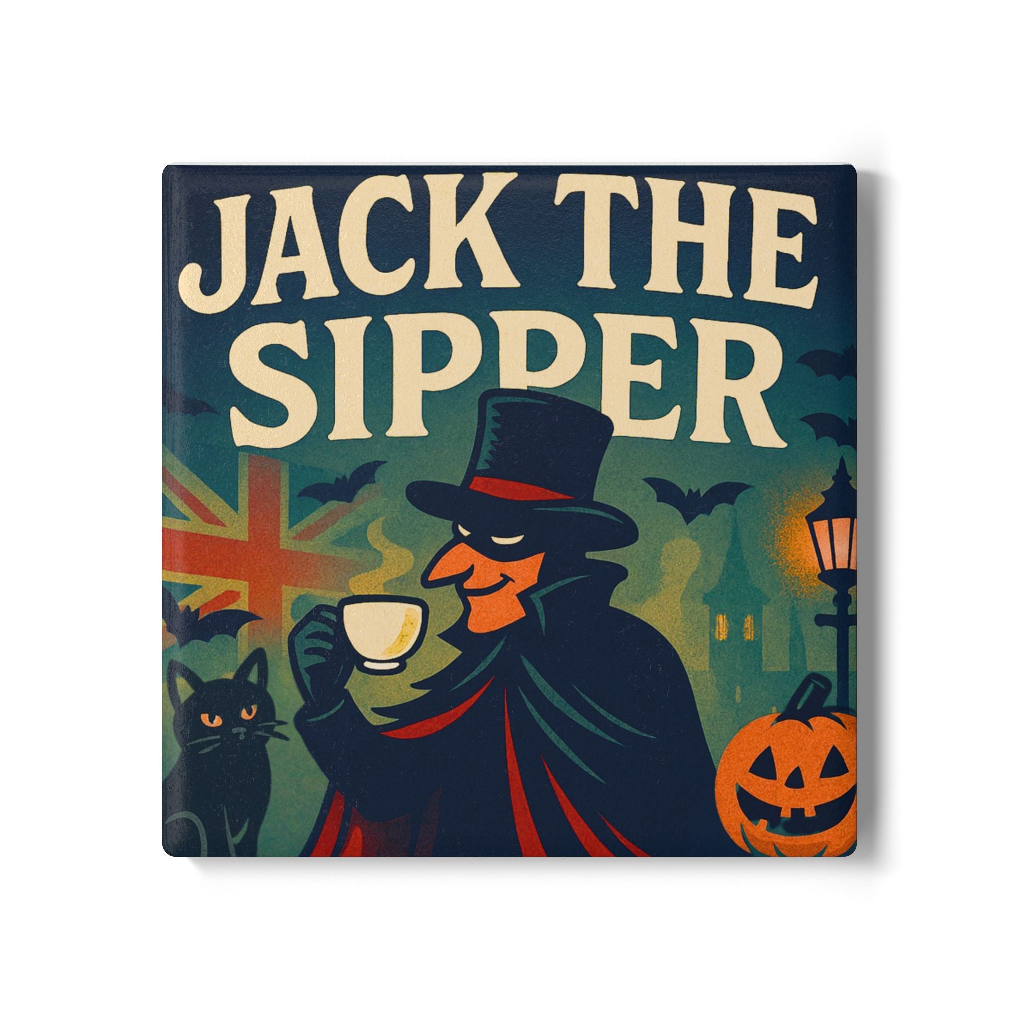 Jack the Sipper Halloween Ceramic Coaster | Vintage Gothic Tea Drinker Design | Spooky Funny Home Bar Decor