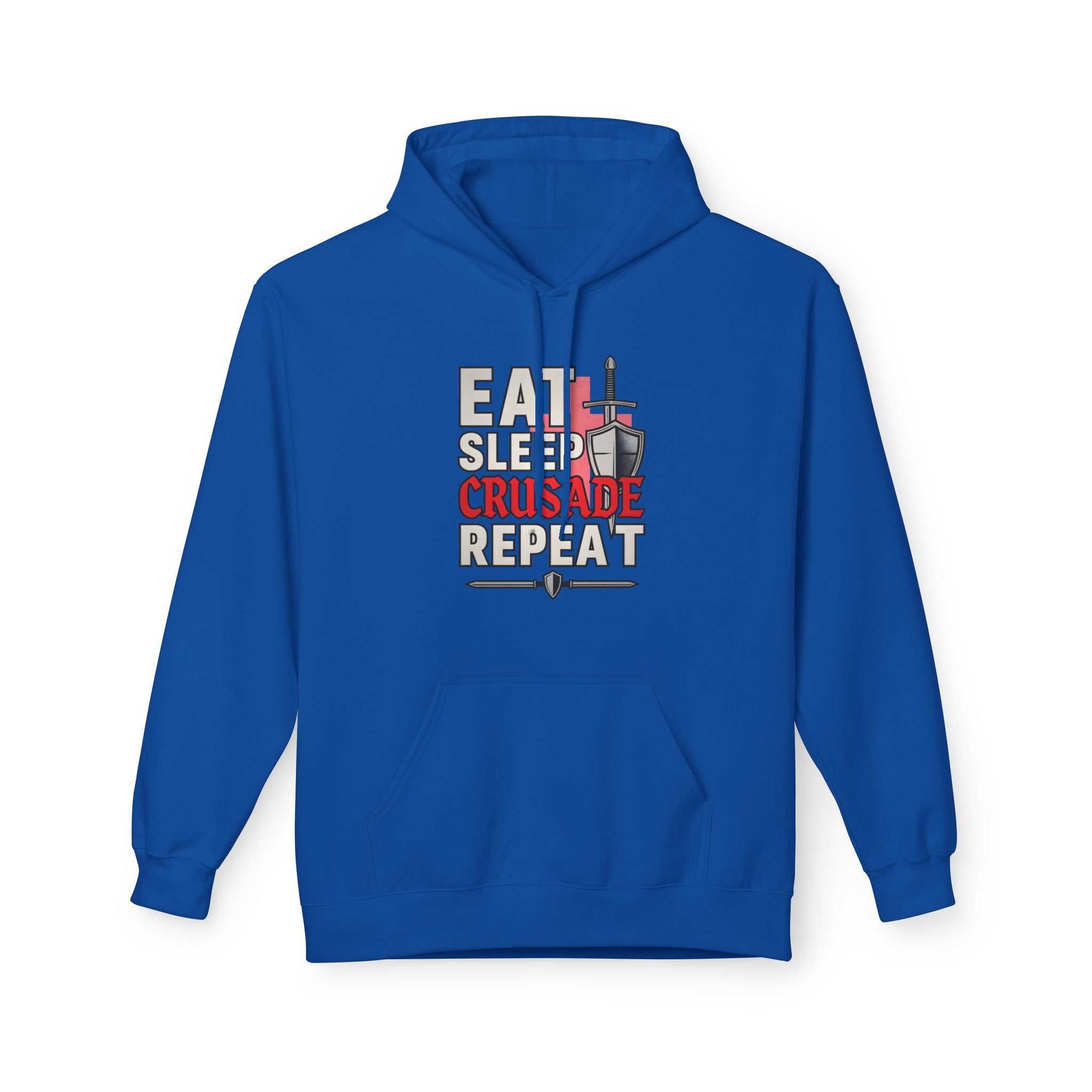 Eat Sleep Crusade Repeat Hoodie | English Patriot Medieval Shield & Sword Design | UK National Pride Jumper