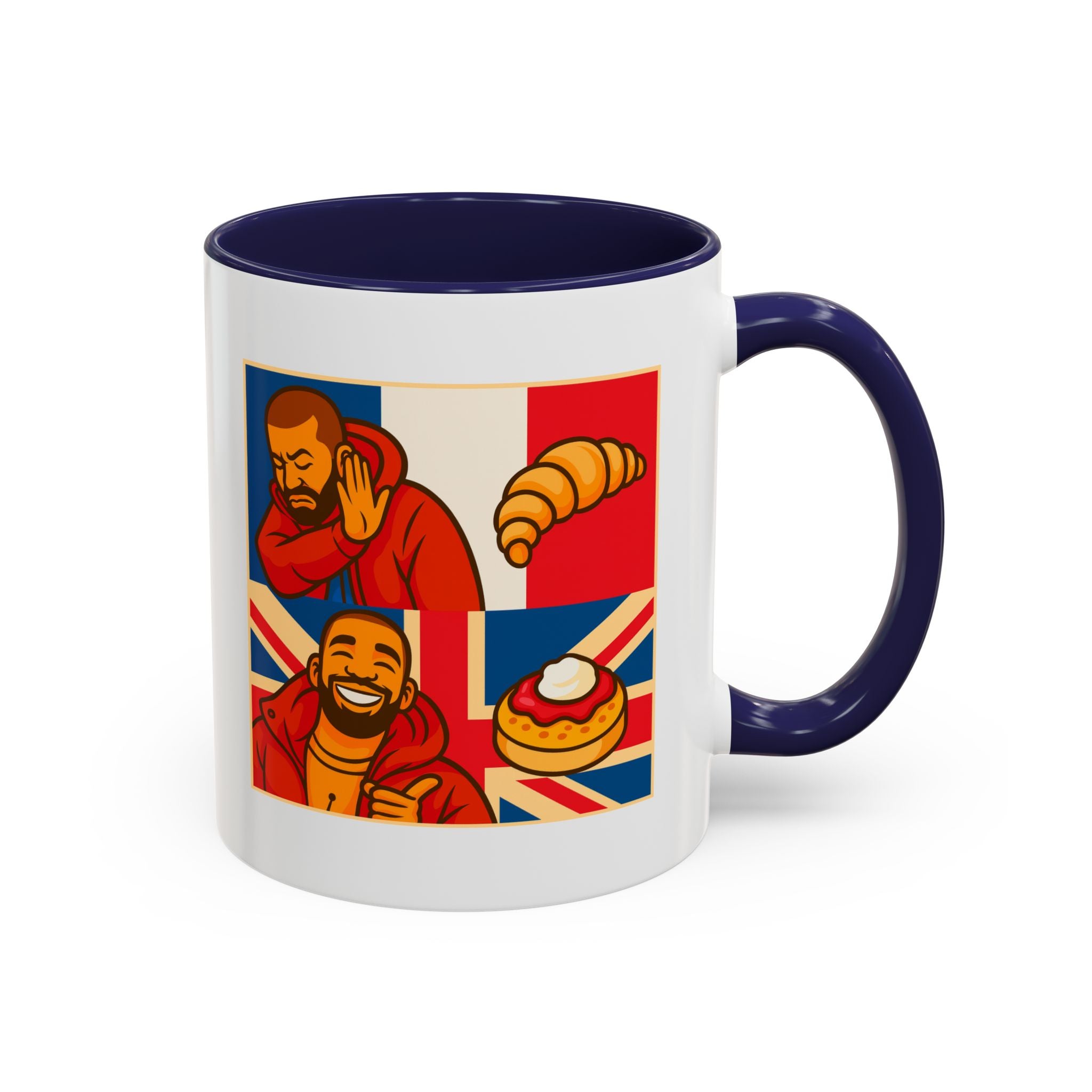 Funny British Croissant Vs Crumpet Mug - UK Patriot Drake Meme Gift | Anti-French Tea Humour | Funny Foodie Present | Union Jack Coffee Cup