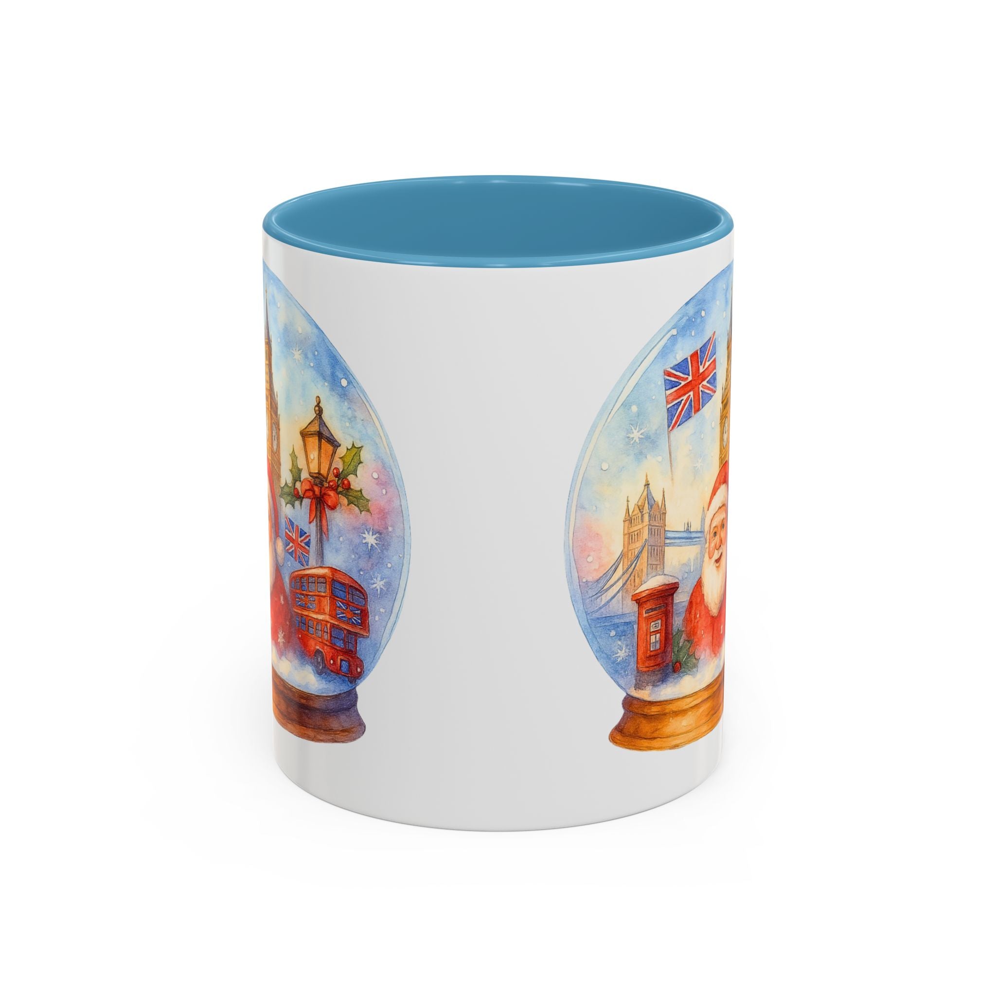 London Santa Snowglobe Mug | UK Christmas Souvenir Cup | Big Ben London Bus Festive Mug | British Holiday Gift