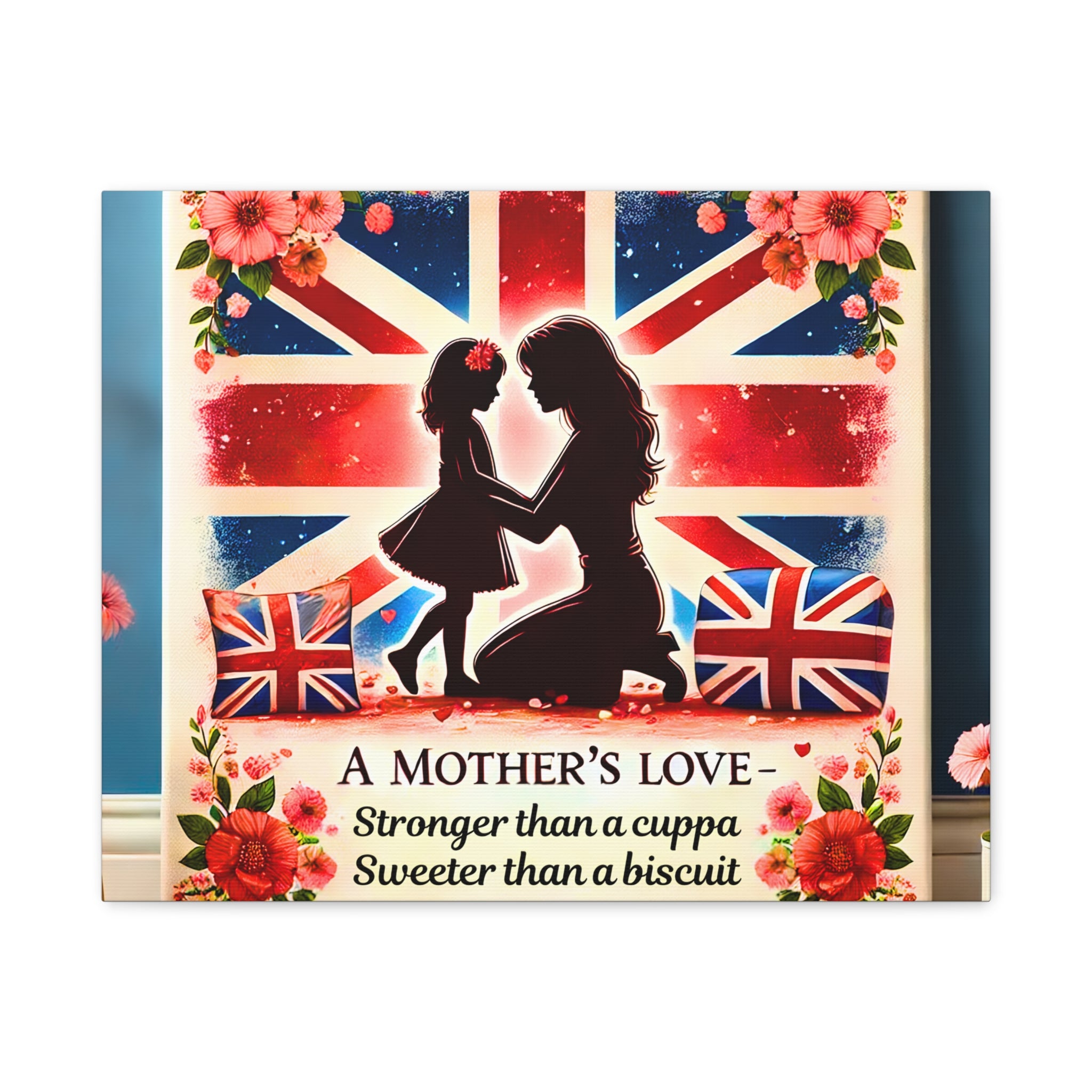 Mother's Love Stronger Than a Cuppa Canvas | Funny & Heartfelt British Mum Gift | Mother's Day Wall Art | Patriotic UK Tea Lover Home Decor