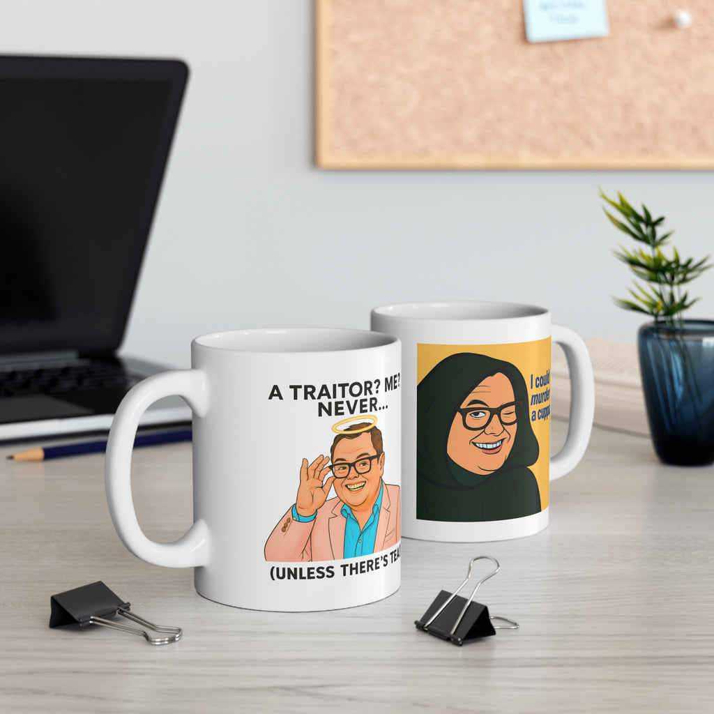 Ultimate Alan Carr Celebrity Traitors Dual Image Pop Art UK Mug | Funny British TV Show Cup | Cheeky Gift for TV Fans