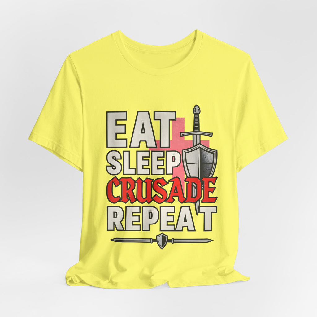 Eat Sleep Crusade Repeat T-Shirt | UK Patriot Medieval Sword & Shield Design | English National Pride Tee