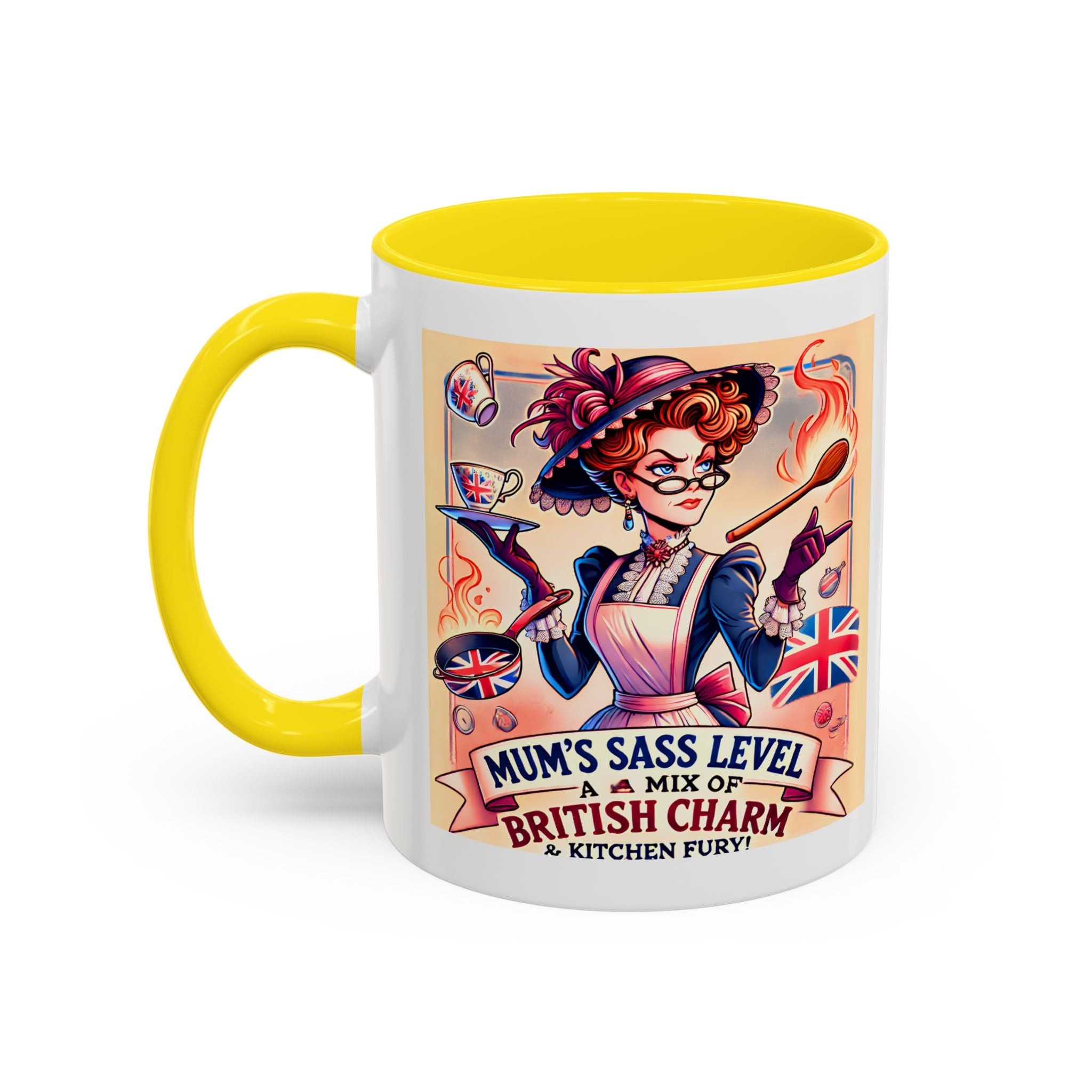 Mum's Sass Level Mug | Funny British Mother's Day Gift | Kitchen Queen Accent Coffee Cup | 11oz Tea Lover Mug