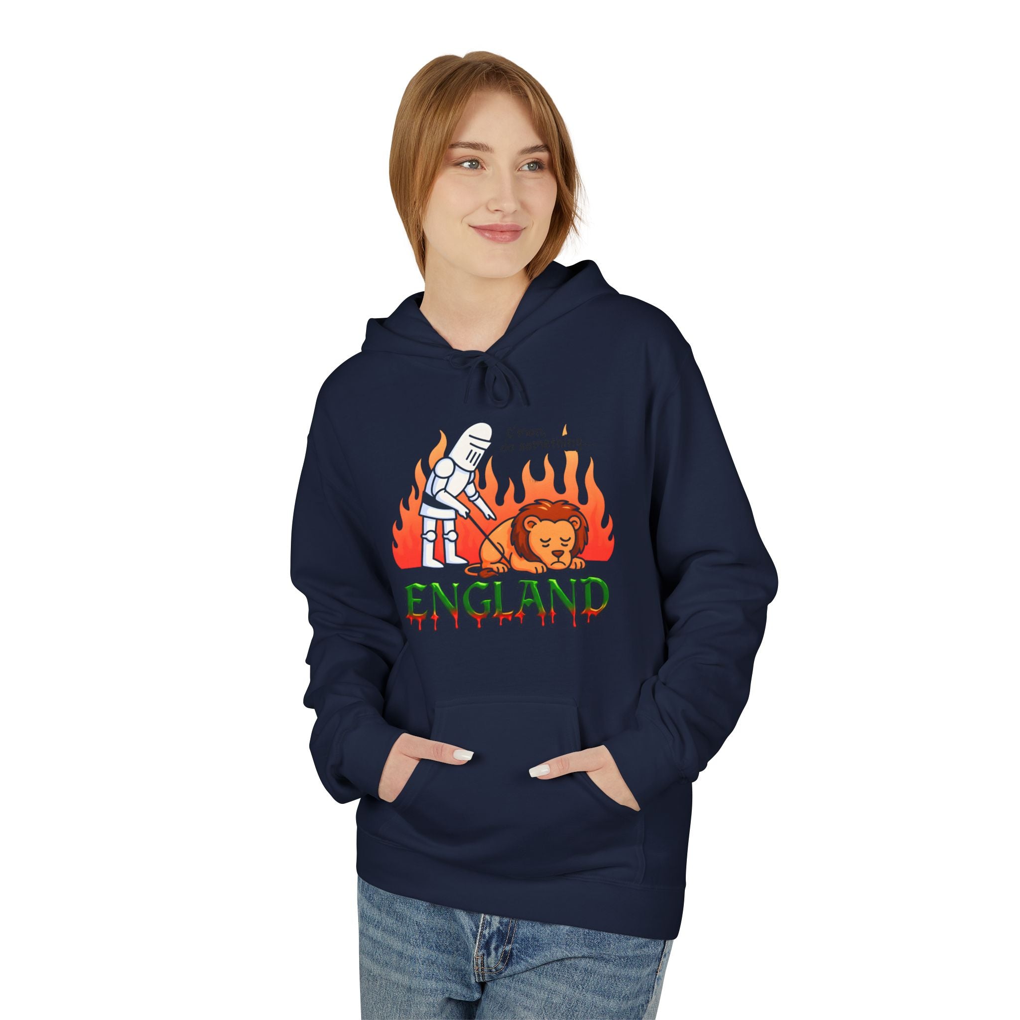 C'mon Do Something Funny England Meme Unisex Hoodie | Sad Lion & Knight Cartoon National Pride Jumper | English Pride Sweater