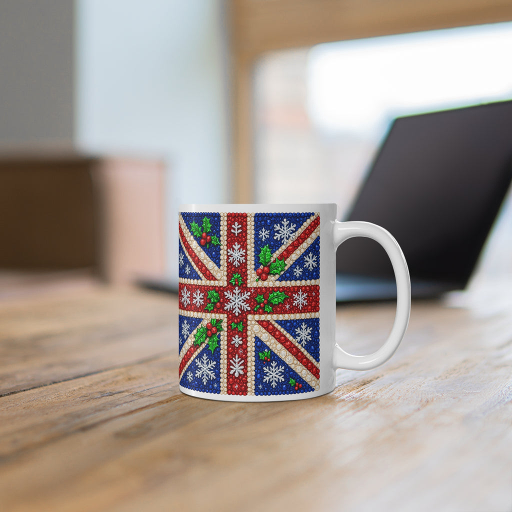 Rhinestone Union Jack Christmas Mug | Snowflake UK Flag Cup