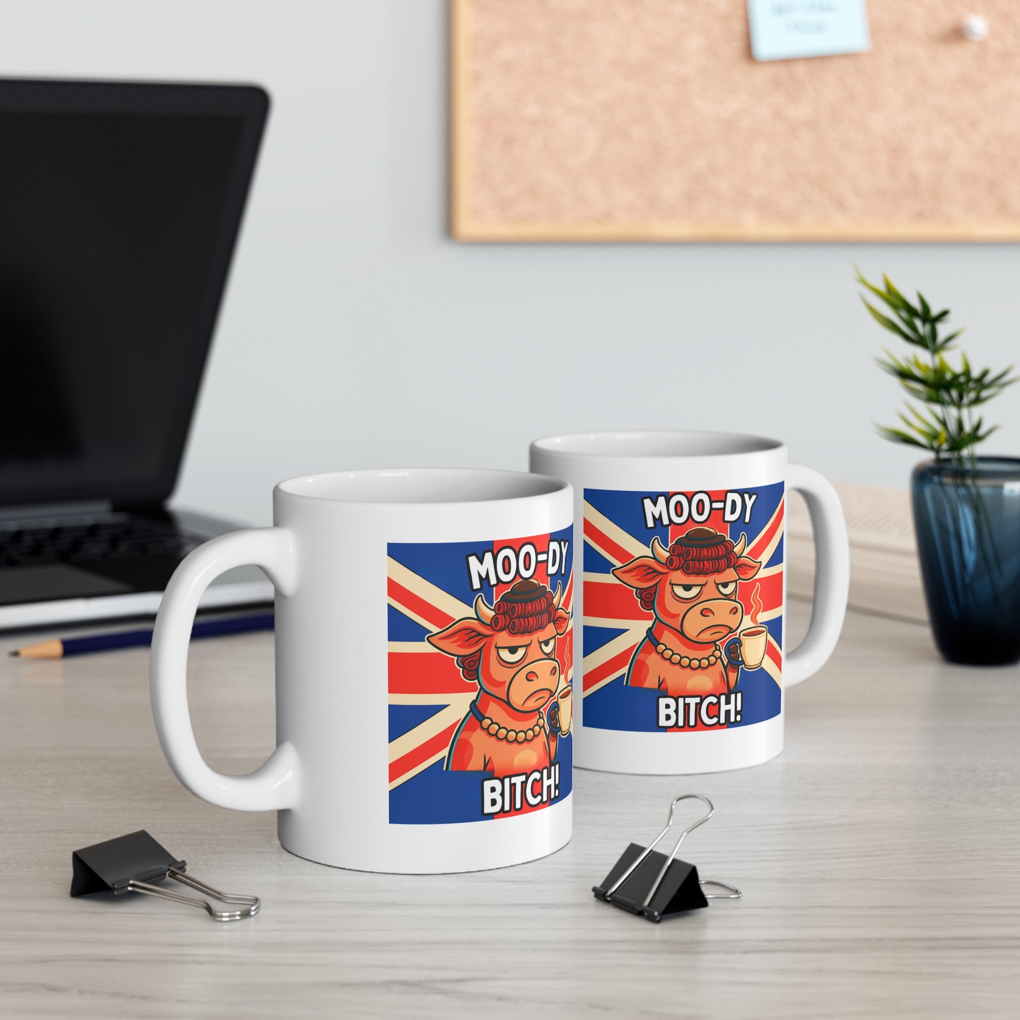 Moo-dy Bitch Funny Cow Mug | Funny British Animal Coffee Cup | Unique Sassy Gift for Her | 11oz Ceramic Moody Novelty Mug