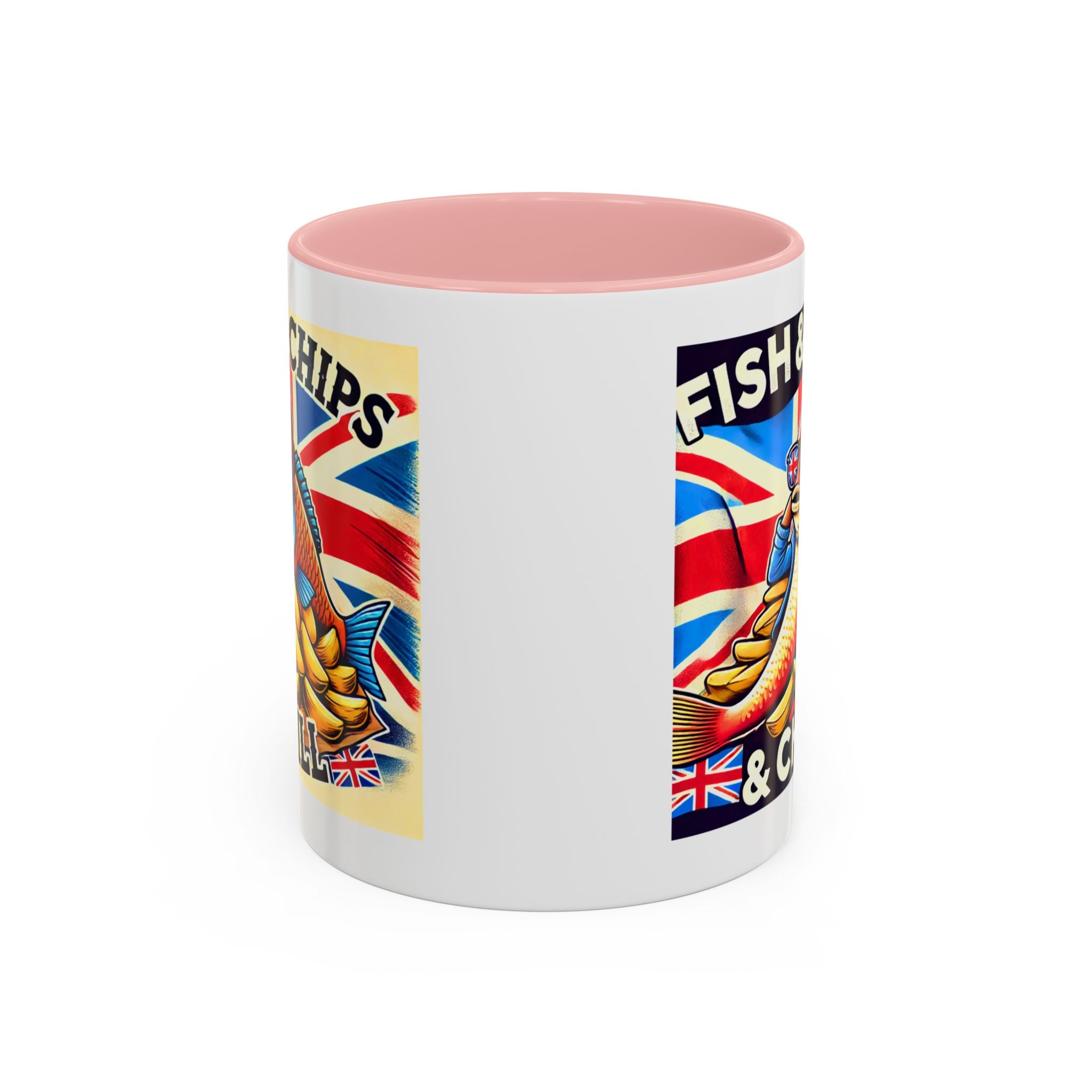 Fish & Chips n Chill Mug | Funny British Coffee Cup | Foodie Gift | Quirky UK Tea Mug | Accent Coffee Cup for Home or Office