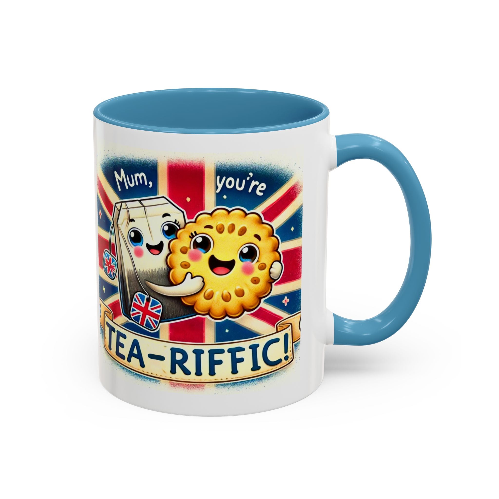 Mum, You're Tea-Riffic! 11oz Accent Mug | Funny British Mothers Day Gift | Cute Tea Lover Accent Cup | Funny Pun Mug | Gift for Mum